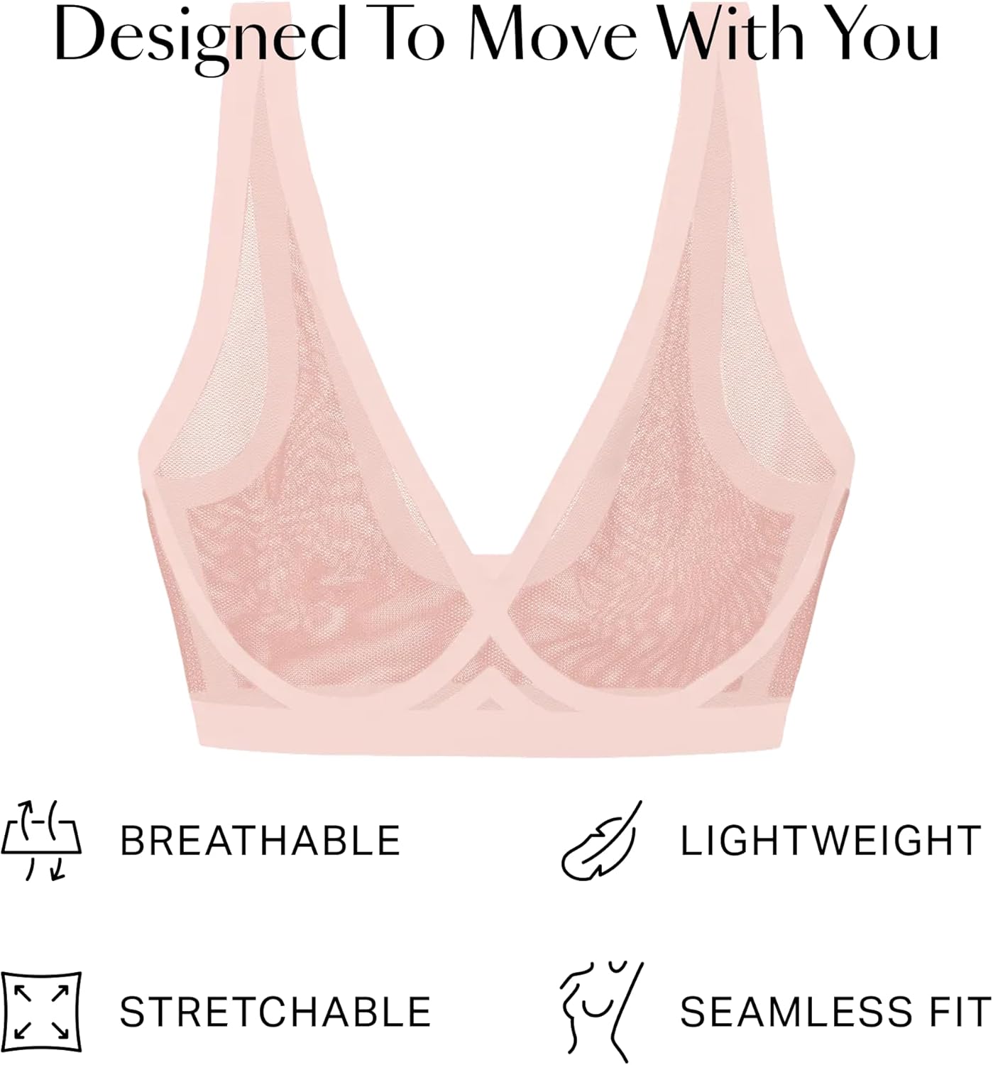 EBY Sheer Bralettes for Women - Seamless and Wireless Mesh Bralette, Back Smoothing Bras for Women