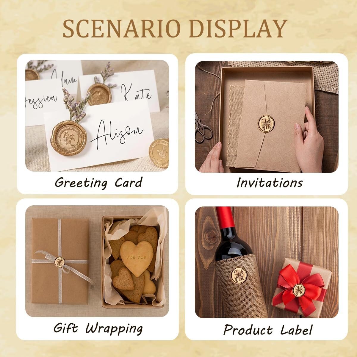 Kit de sellos de cera personalizados: carta personalizada for bodas, invitaciones, sobres, papel de regalo y manualidades, regalo único
