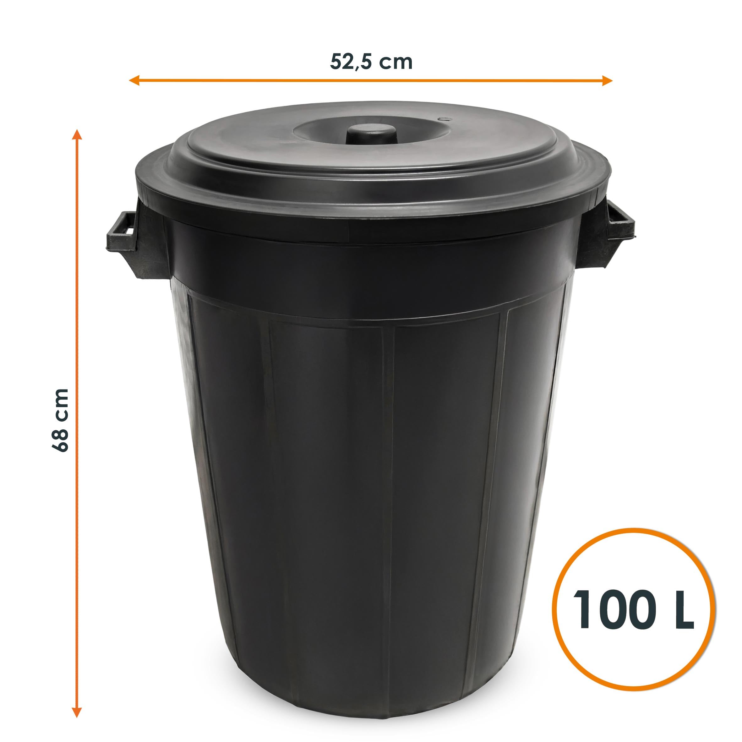 Bidone universale, 100 litri con coperchio e 2 maniglie di trasporto