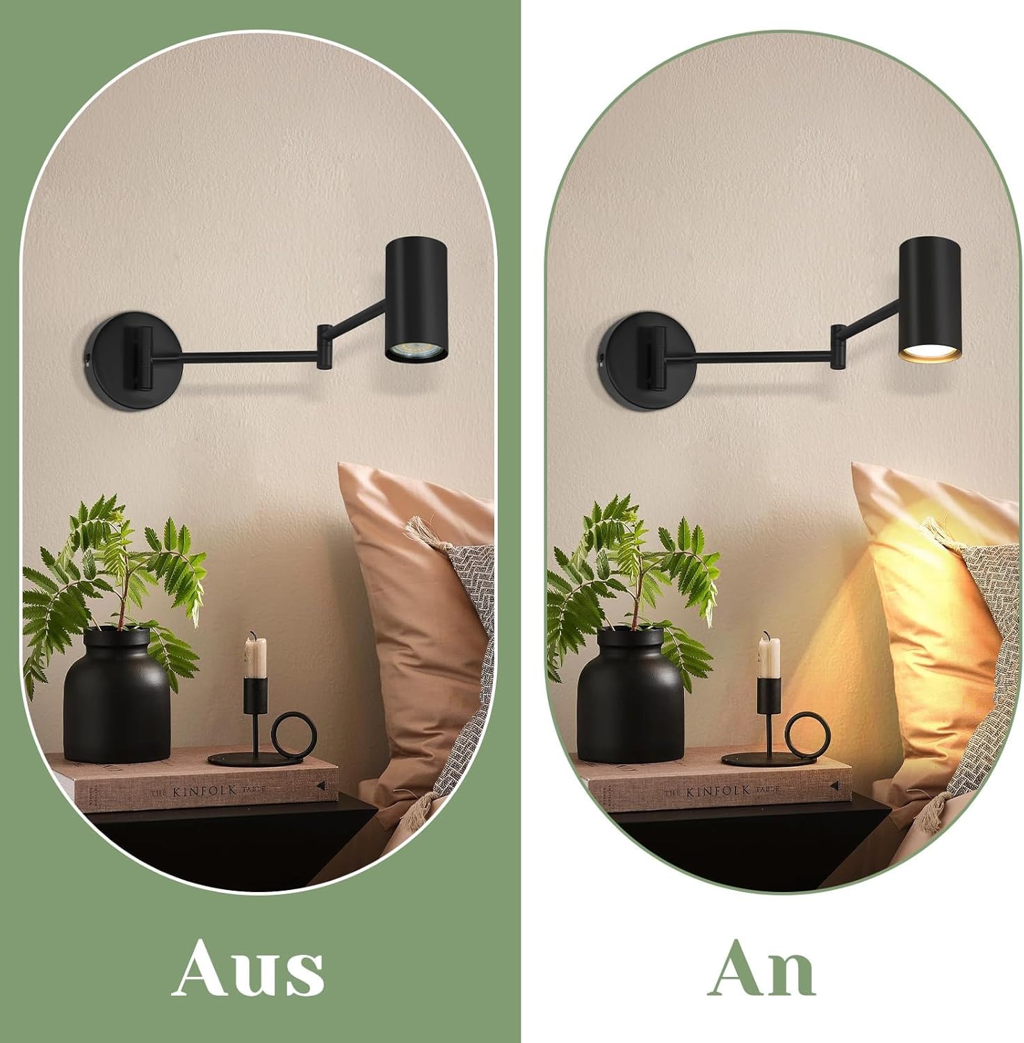 Homefire Wandleuchte innen Wandlampe GU10 Schwarz 2 Stück Schwenkbar