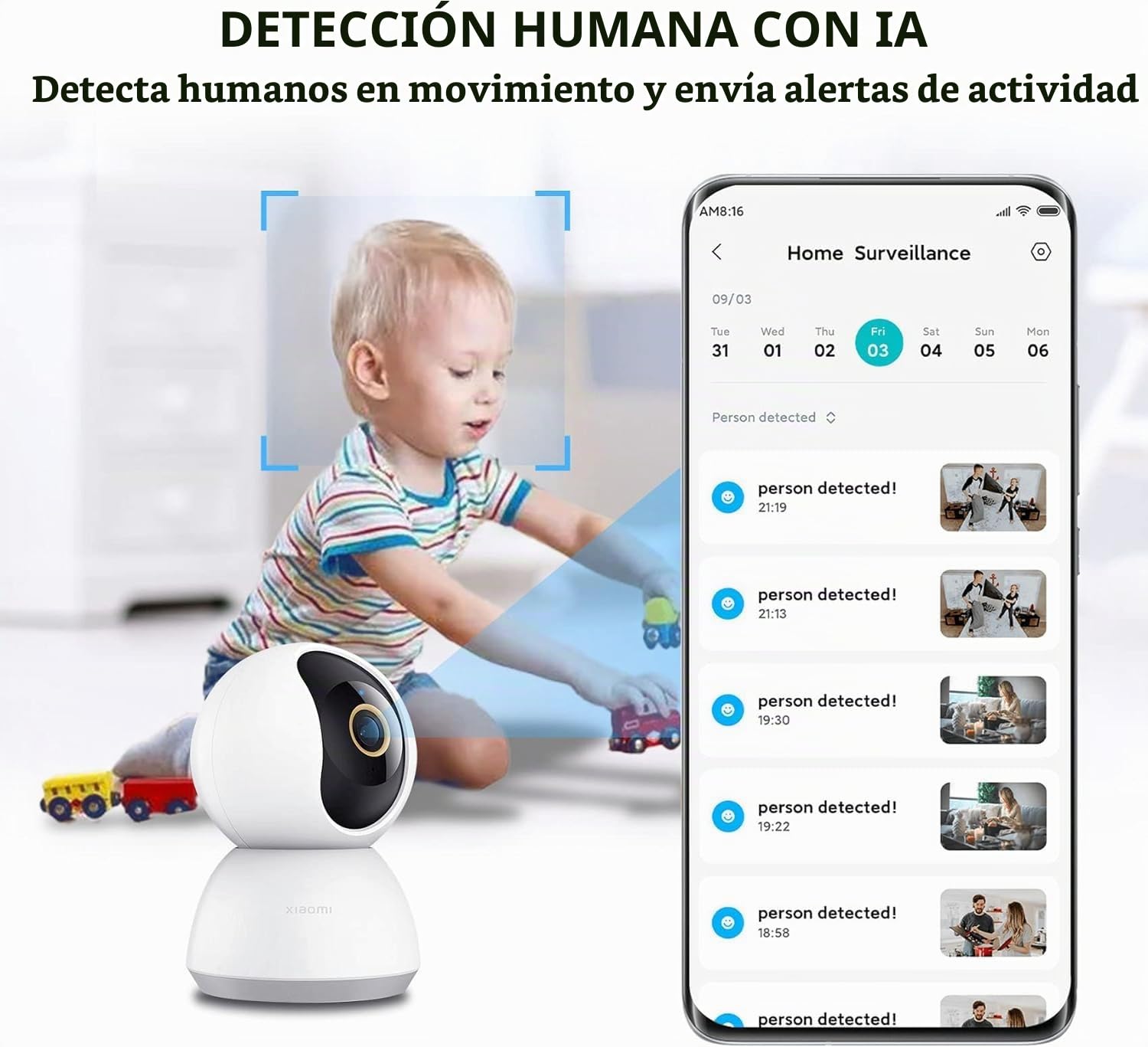 Xiaomi Smart Camera C300 | Cámara de vigilancia Interior con WiFi 360º | Cámara de Seguridad sin Cable con Resolución 2K | Cámara para Interior con Detección del Movimiento y Visión Nocturna