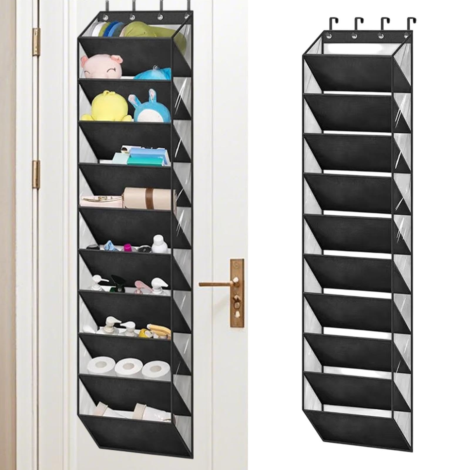 Wandhängender Schuhregal über Tür Schuhaufbewahrungstasche Oxford Stoff PVC Organizer Hängender Pouch für Flur Schlafzimmer Garderobe, Schwarz