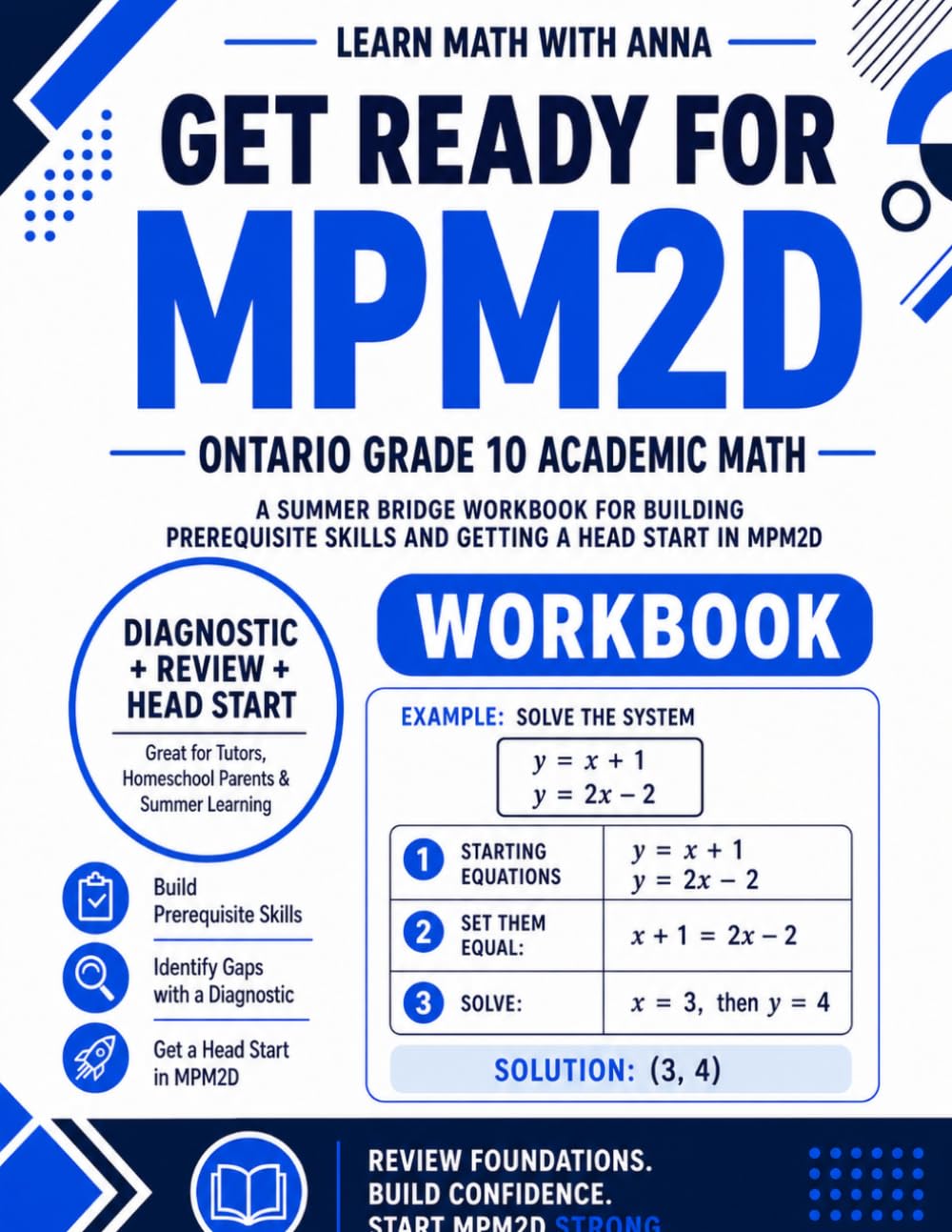 Get Ready for Grade 10 Academic Ontario Math (MPM2D): A Summer Bridge Workbook: For Building Prerequisite Skills and Getting a Head Start in Math Class (Get Ready for Ontario Math Class)