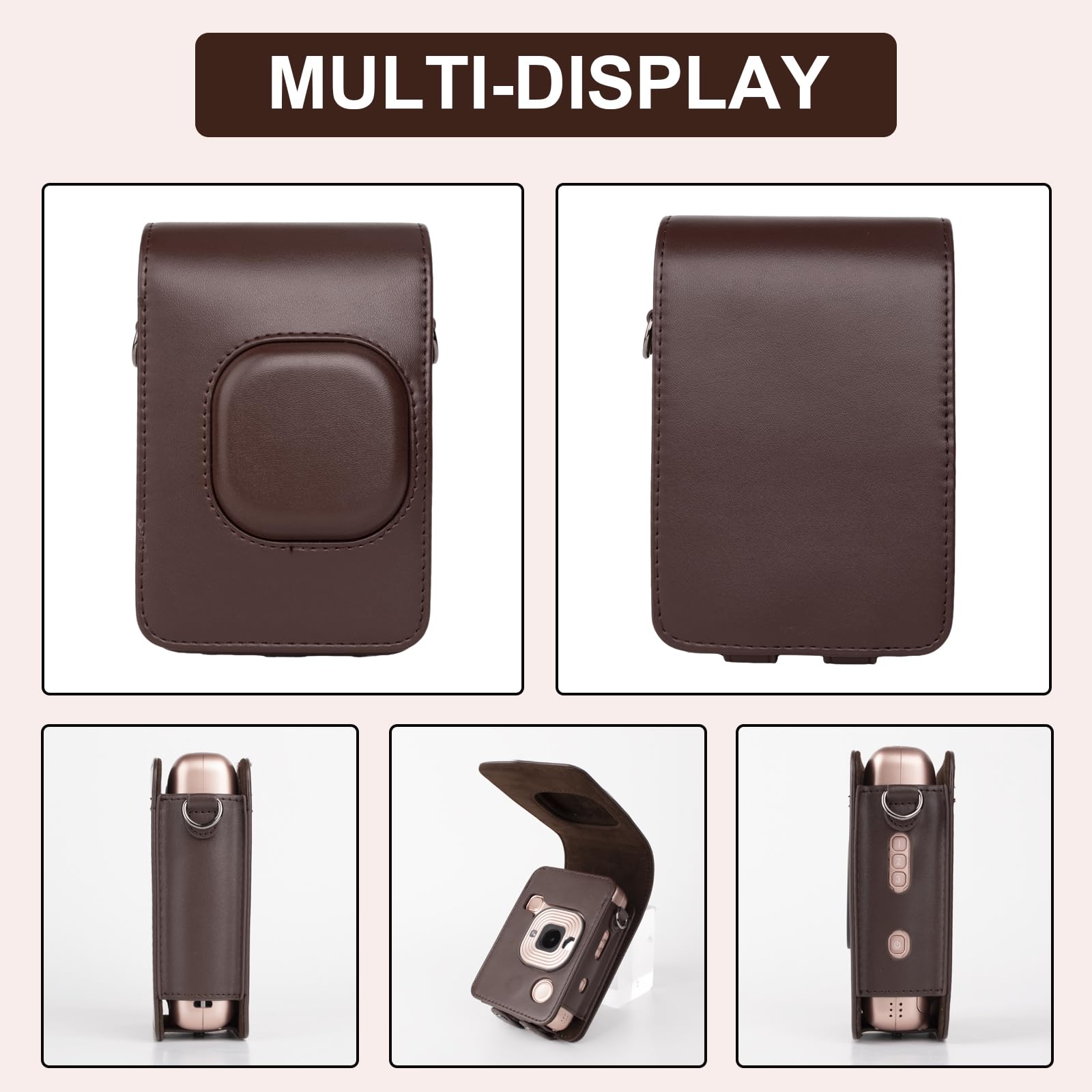 VOVMOEYA Protective Case for Instax Mini Liplay PU Camera Case for Fuji instax mini liplay Hybrid Instant Camera with 2 LCD Tempered Films with Adjustable Neck Strap Quick Detachable-Deep Bronze - Image 3