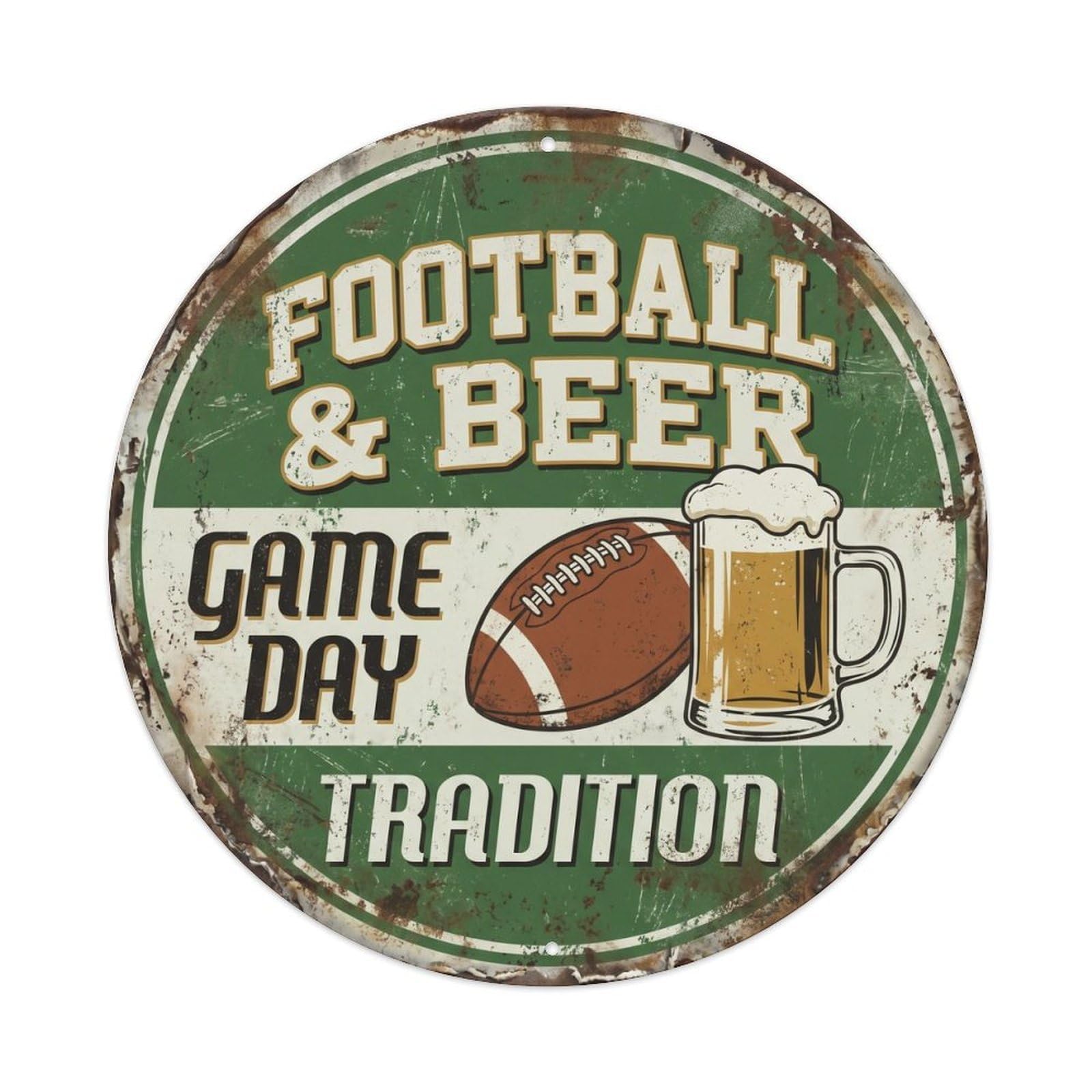 Retro Bar Style Football Exciting Lounge Beer Metal Tin Sign Plaque Wall Decor for Cafe, Club, Garden Round Metal Poster 8x8Inch