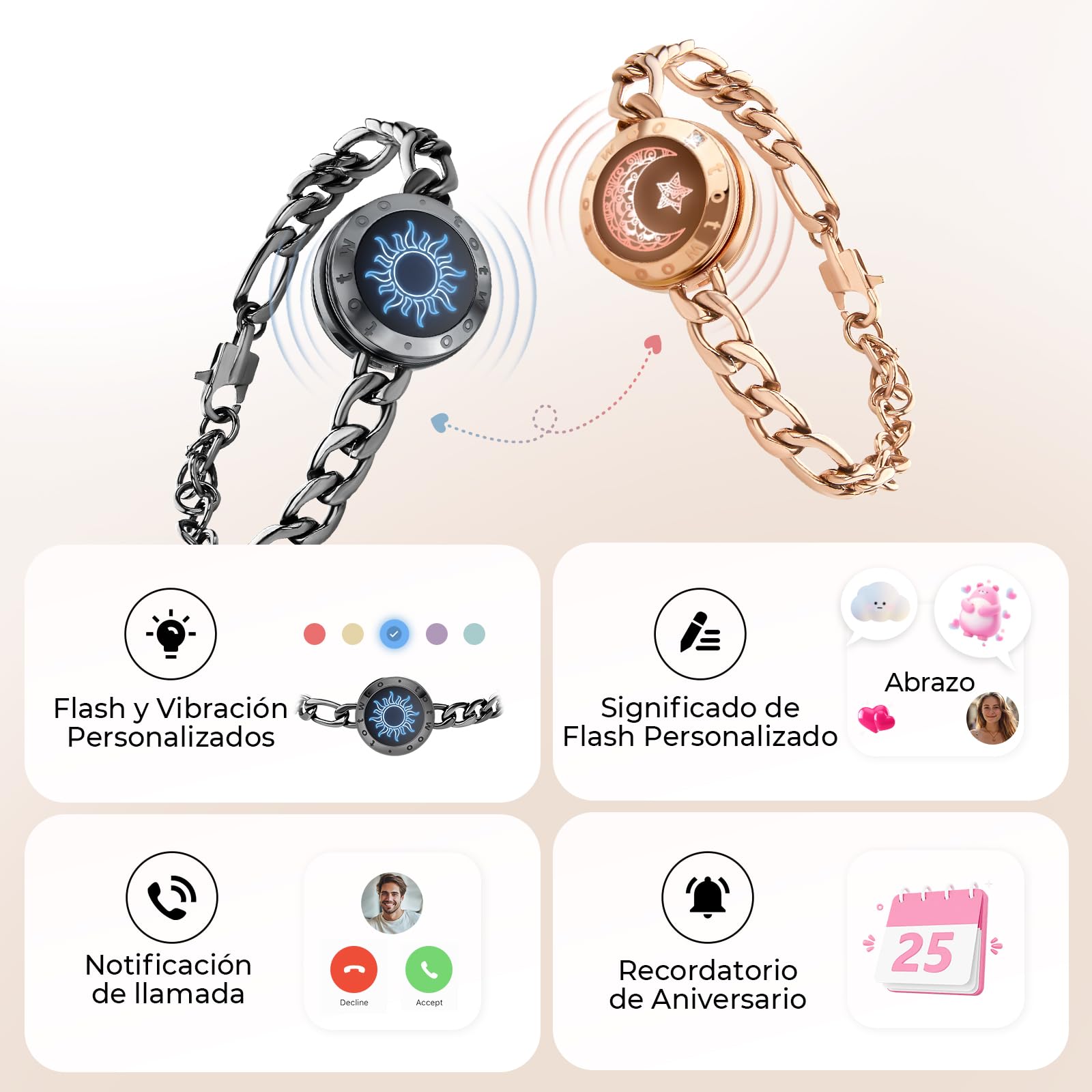 TOTWOO Pulseras Inteligentes para Parejas con Bluetooth a Distancia