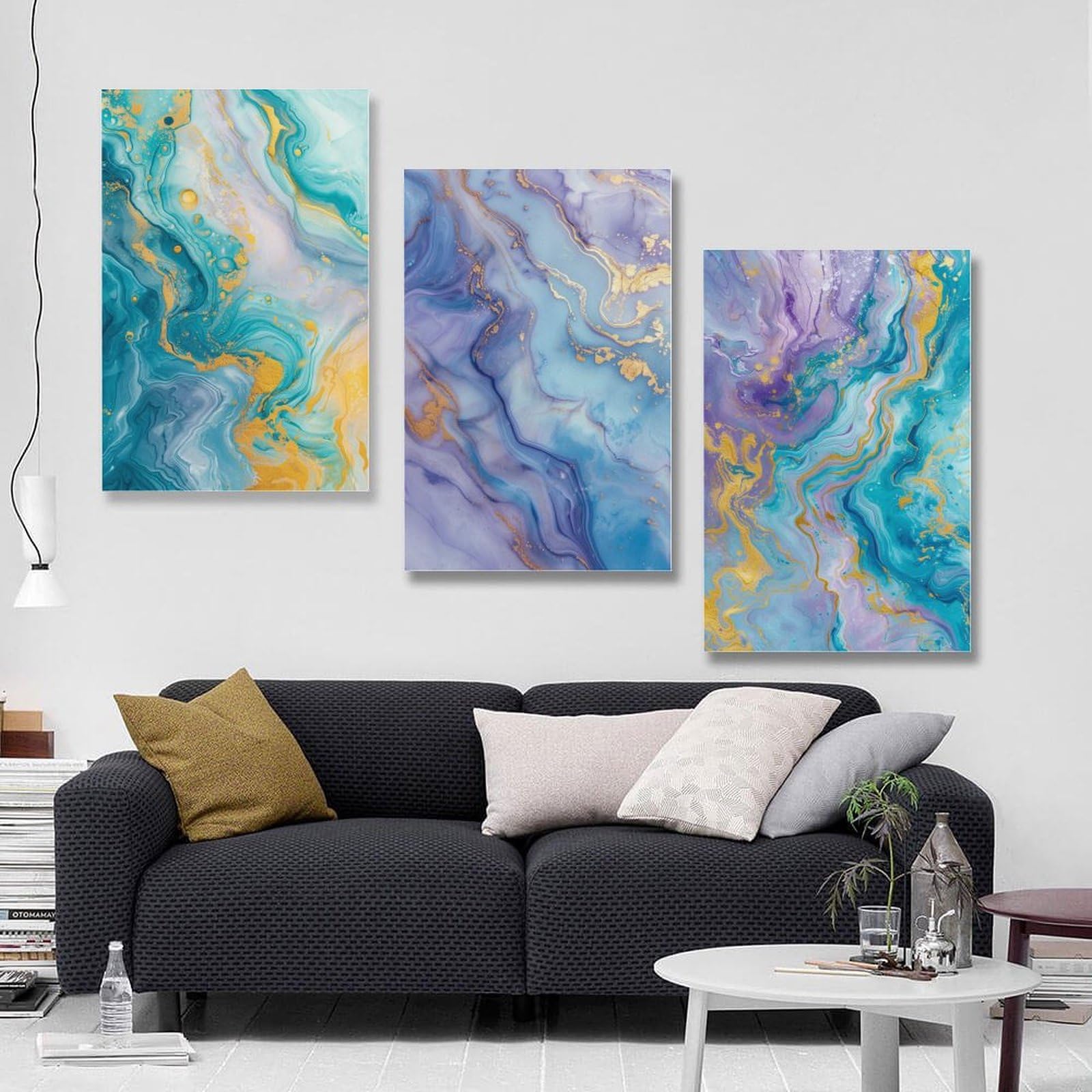 Amazon.co.jp: 3枚 色がにじみ、ゴールドが流れる 絵画 インテリア