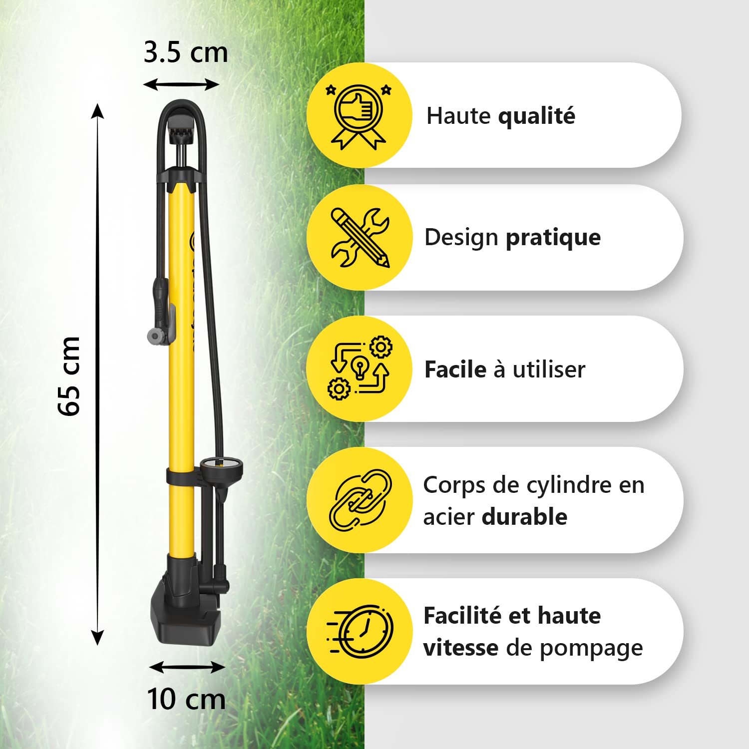 Pompe à Pied Vélo avec Manomètre 11 Bar / 160 PSI pour Presta et Schrader VTT Route E-Bike