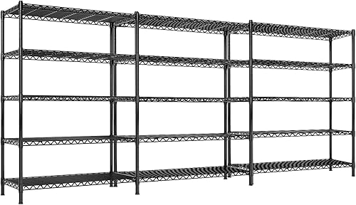 REIBII Estantería de alambre para 5 estantes, estante de metal de 35.4 pulgadas de ancho, estantes de almacenamiento ajustables para garaje,