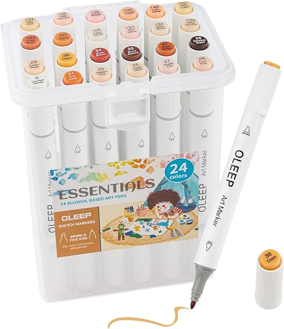 OLEEP Artist Alcohol Based Art Marker Dual Tips Set (24 Skin Tone)