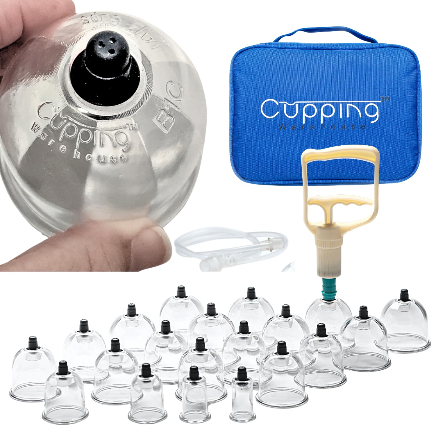 20 Chinese Cup Polycarbonate Professional Therapy Set with Pump Gun and Extension Tube and Silicone Top (20Chinese)