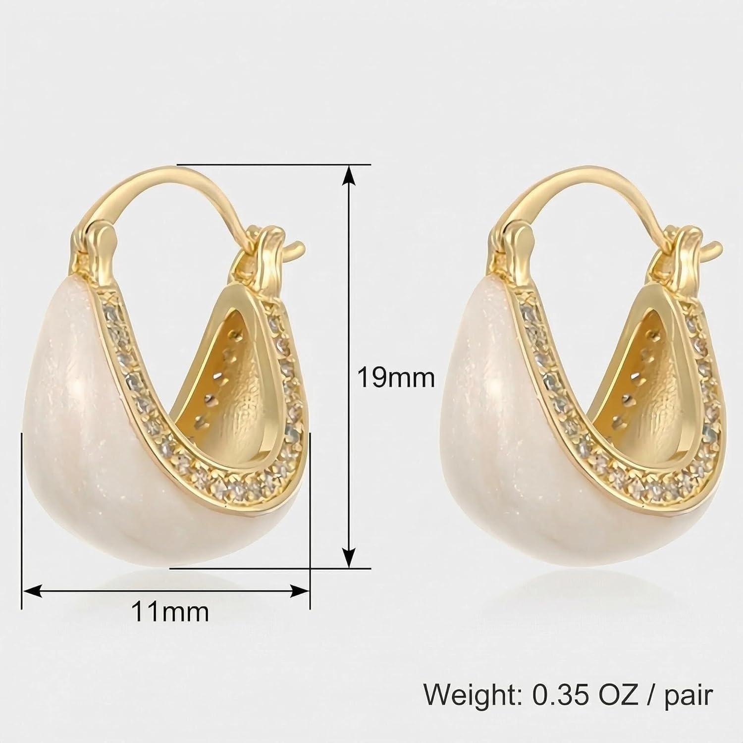 Chunky Hoop Earrings for Women 14K Gold Plated, Oval Cubic Zirconia Bezel Earrings, Lightweight Hypoallergenic Everyday Fashion Jewelry - Image 6