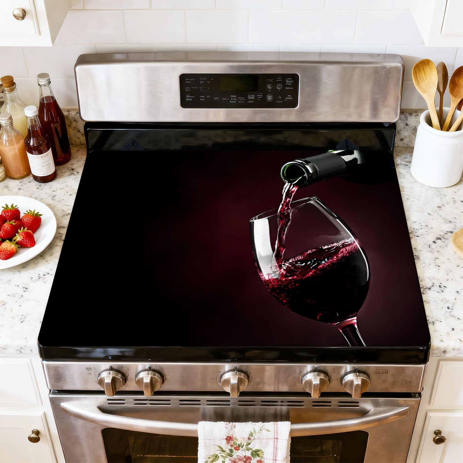 Stove Top Cover for Electric Stove Pour wine glass Heat Resistant Glass Cooktop Protector Flat Top Oven Cover Mat Prevent Scratching 28" x 20"