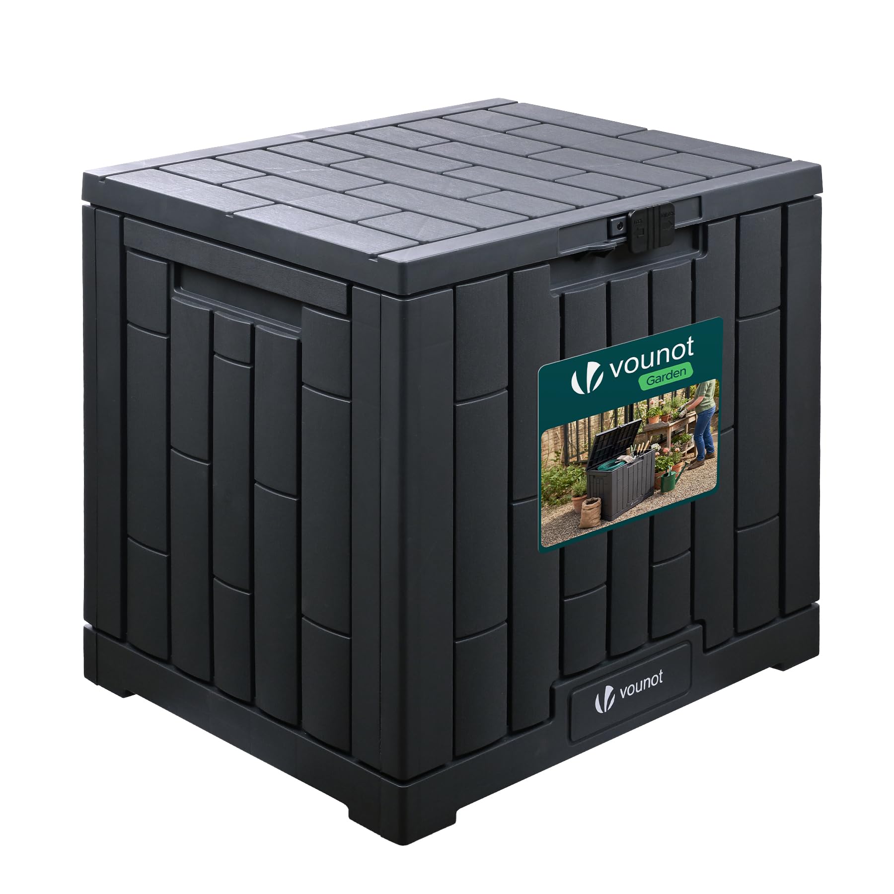 VOUNOT® Baule da Esterno 126L, Cassapanca da Giardino Impermeabile e Resistente ai Raggi UV con Chiusura Integrata, Coperchio Maniglie Incassate 56x44x53 cm per Terrazza, Balcone e Piscina, Antracite