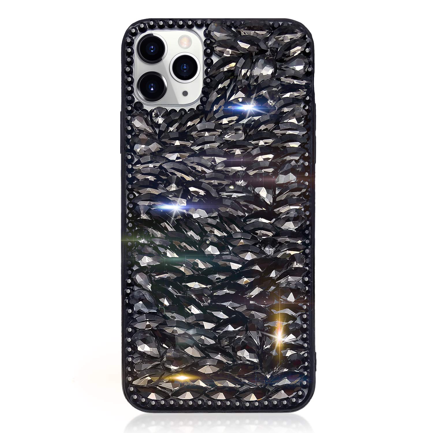 Bonitec for iPhone 11 Pro Case 3D Glitter Sparkle Bling Case Luxury Shiny Crystal Rhinestone Diamond Sliver Chain Black Protective Case Cover Black
