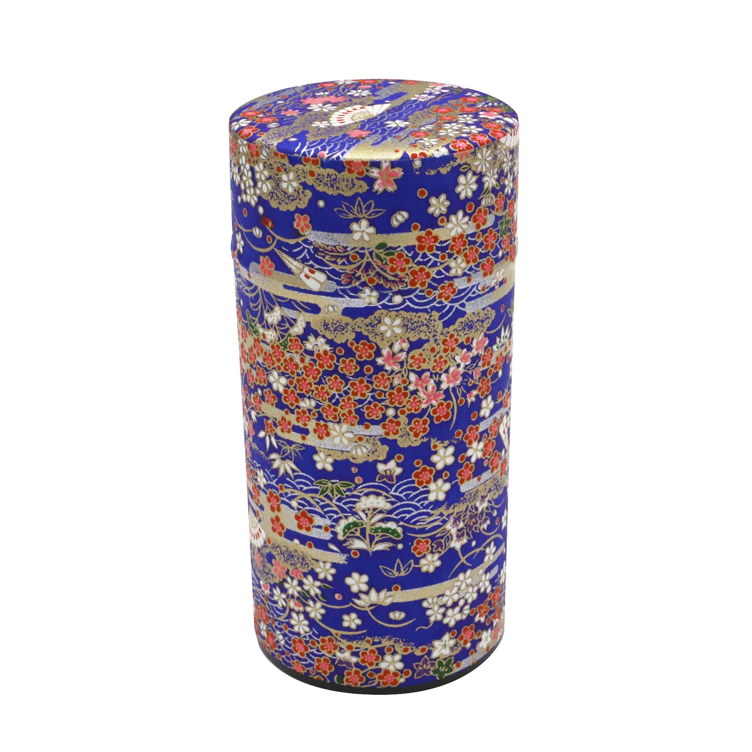 Kyoto Katsugu, Japanese Paper Filled Tea Can, Tea Bottle, Made in Japan (Dark Navy with Plum Cherry Blossom Fan Gold) : Home & Kitchen