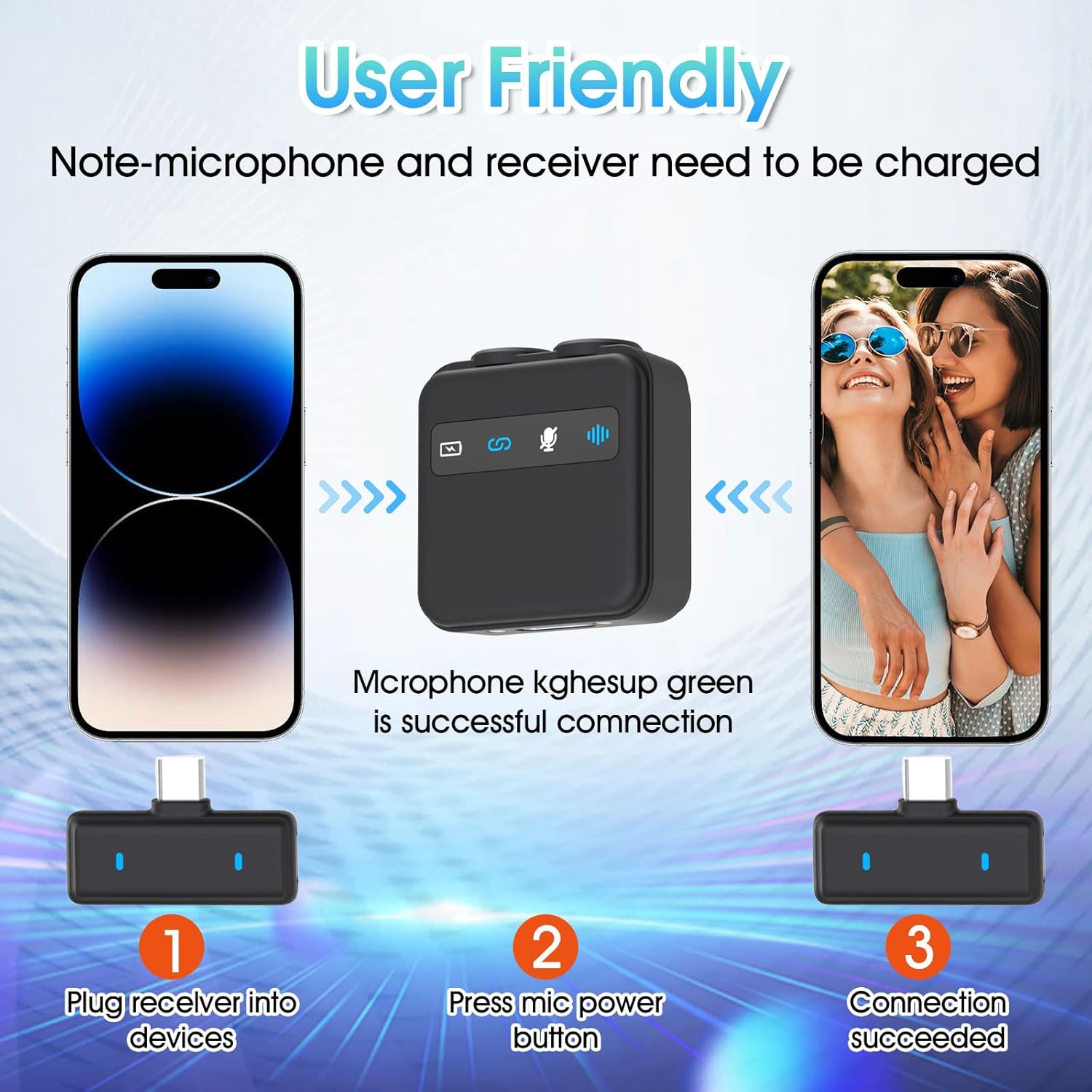 Wireless Lavalier Microphone for iPhone Android pc ipad, with Charging Case, 2.4G Omnidirectional Clip-on Mic,Noise Cancelling, mini Mic for YouTube, Live Stream,Video Recording,Online Meeting - Image 5