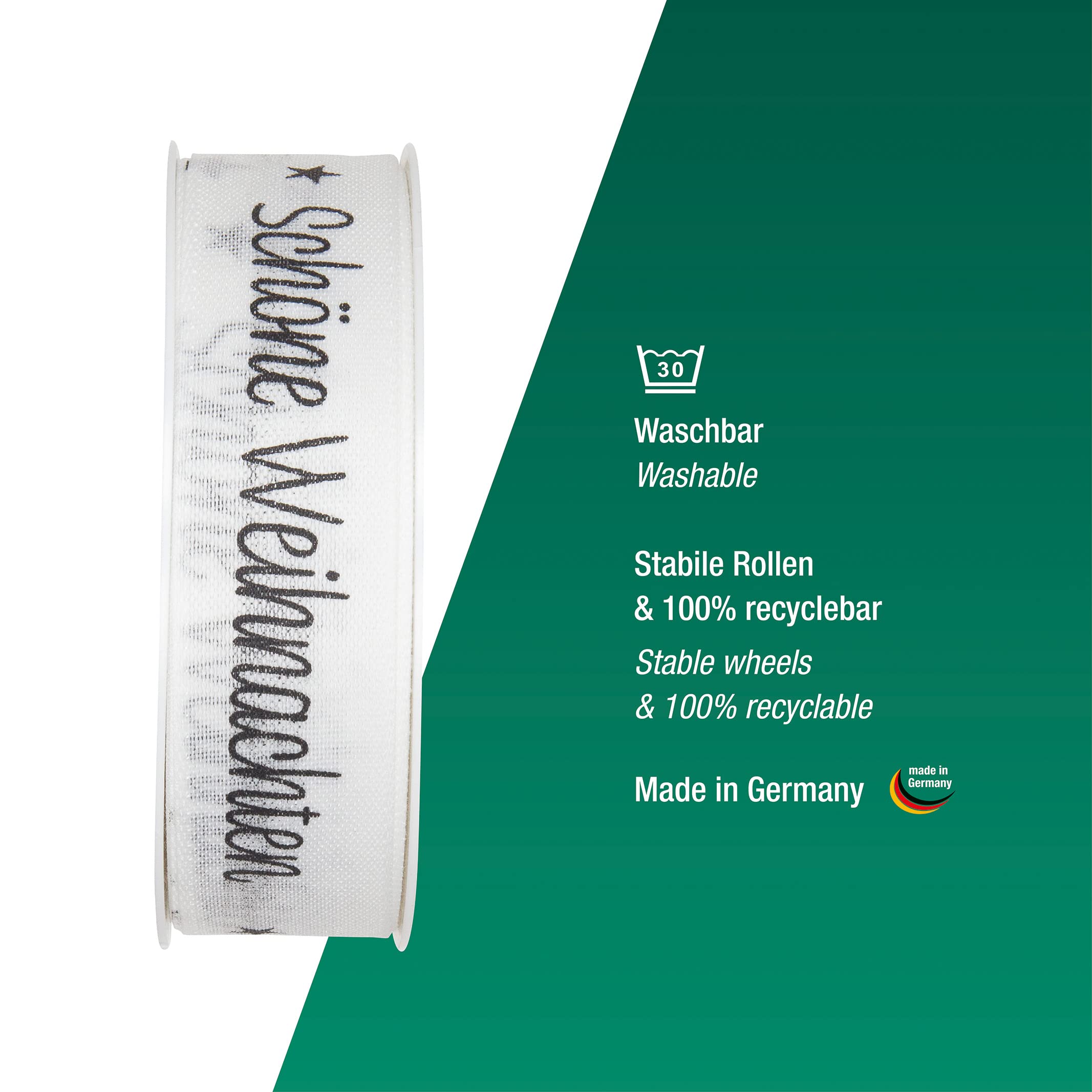 Halbach Seidenbänder 1126 Christmas Ribbon in Cotton Look for Wrapping Gifts Colour: White/Black, white / black - Image 4