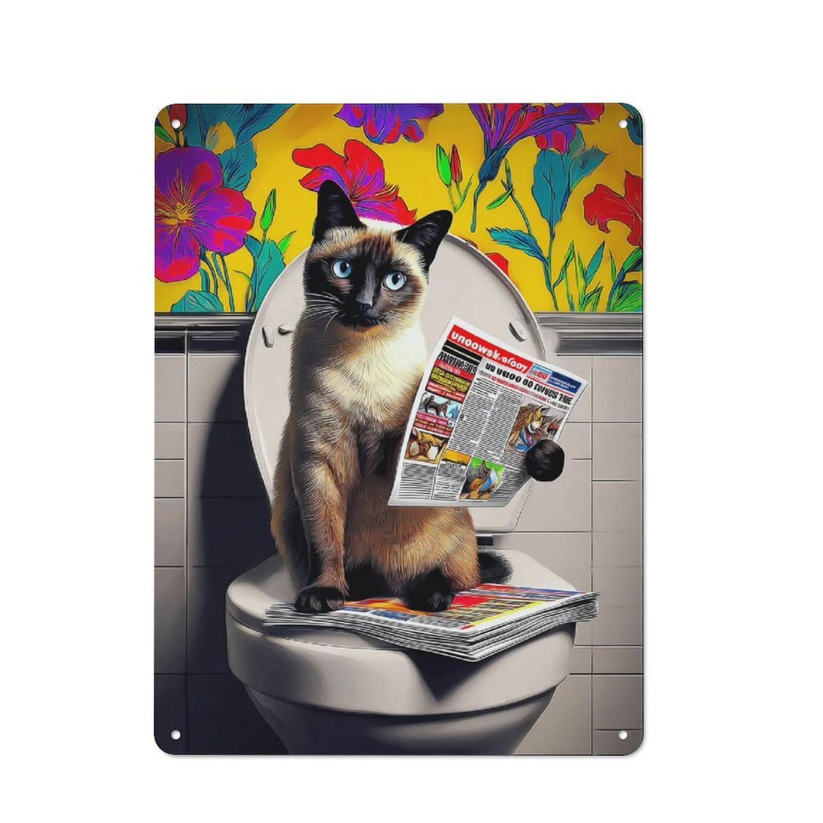 Cat on Toilet Reading Newspaper Retro Metal Wall Sign 40x30cm for Café Or Home Bar, for Home Bar Enthusiasts, for Retro Home Interiors