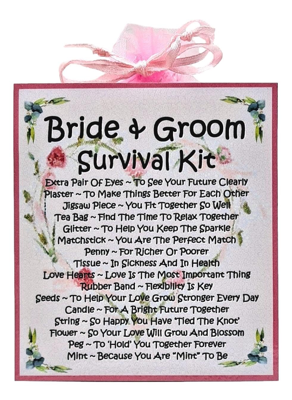 Bride & Groom Survival Kit (Pink) ~ Unique Sentimental Novelty Gift & Greetings Card | Wedding Gift Idea | Personalised Keepsake