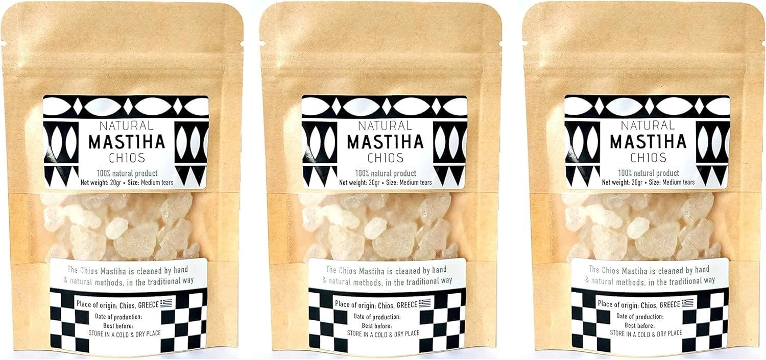 Chios Mastiha Tears Gum Greek 100% Natural Mastic Packs From Mastic Growers 60gr (3x20gr Medium Tears)