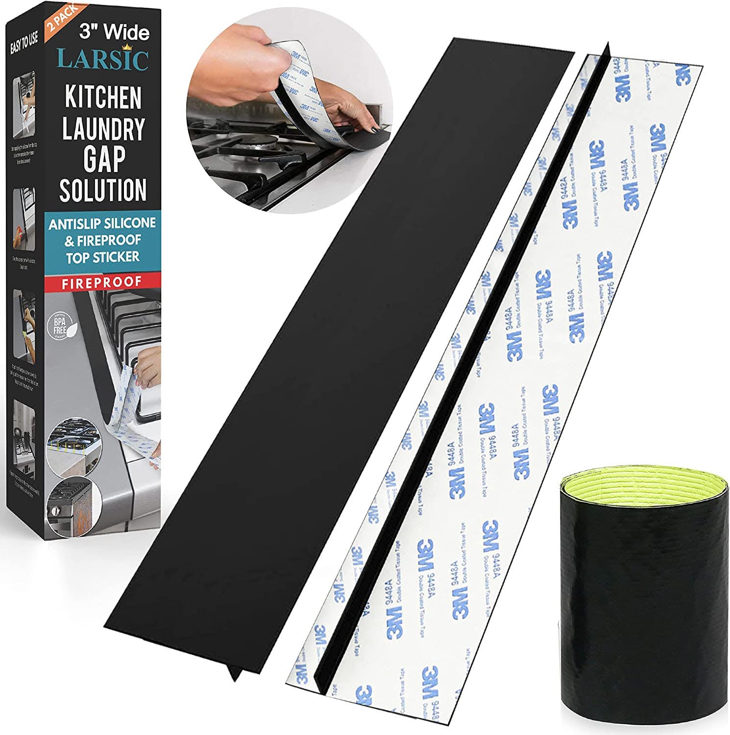 Kitchen Gap Solution Effortless Silicone Stove and Counter Gap Cover– Covers the Gap Between Wall, Stove and Counter – Easy Kitchen Silicone Stove Edge Countertop Cap Cover (Black) Gaps 1.7 2.7"