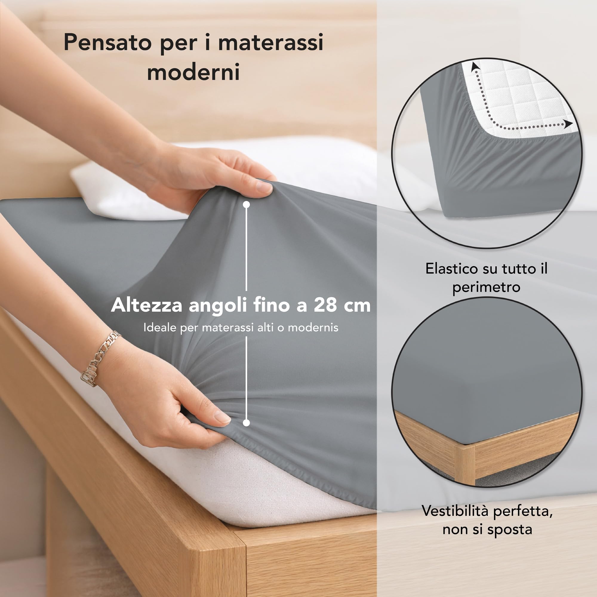 Ôhm Lenzuolo con Angoli Matrimoniale 160x200 cm Antracite – Jersey 100% Cotone Elasticizzato – Morbido e Traspirante – Angoli 28 cm per Materassi Alti – Certificato OEKO-TEX