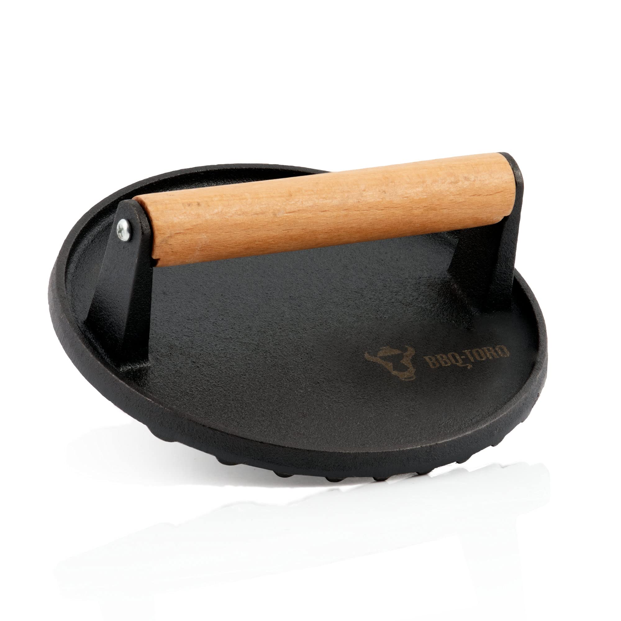 BBQ-TORO Cúpula de Fusión de Acero Inoxidable | Ø 31,5 cm | con Prensa de Carne Redonda de Hierro Fundido | Campana para Hamburguesas