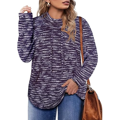 RITERA Plus Size Tops for Women Long Sleeve V/Cowl Neck Lightweight Sweatshirts Pullover Tunics Sweaters Fall Winter XL-5XL