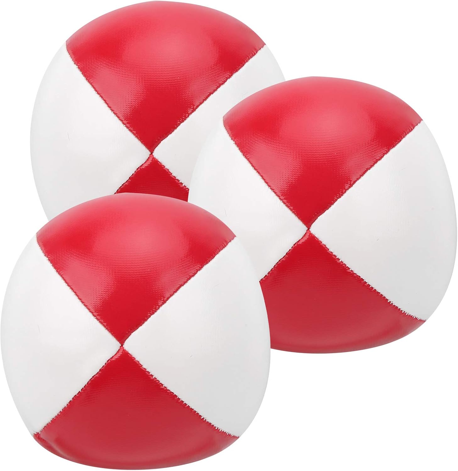3Pcs PU Leather Juggling Balls, Performance Practice Balls Juggle Clubs Kits, Indoor Leisure Juggling Set for Beginners (Red and White)