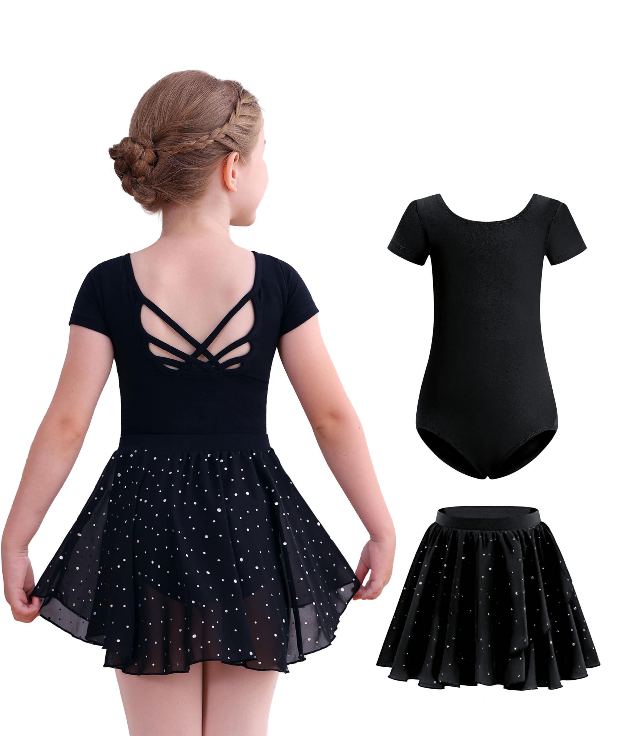 MdnMd Long Sleeve Dance Ballet Leotards for Girls Toddler Skirt Combo Ballerina Dresses Outfit Hollow Knot Back