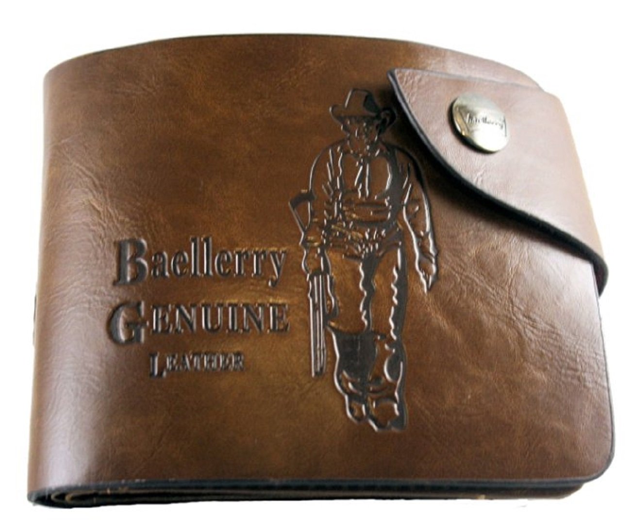 Men's Leather Wallet Purse Travel Size Safely Snaps Shut Brown Gifts