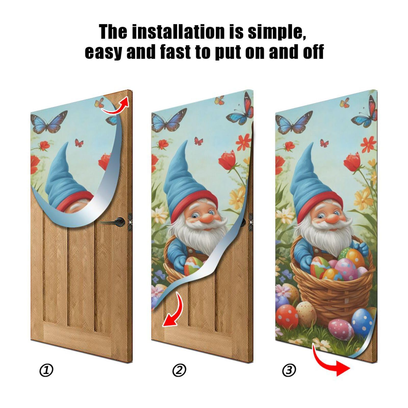 FLildon Easter Gnome Spring Butterfly Door Cover Decoration, Party Accessory Porch Decor for Festive Ornament Room Door Covers 32 x 79 Inch