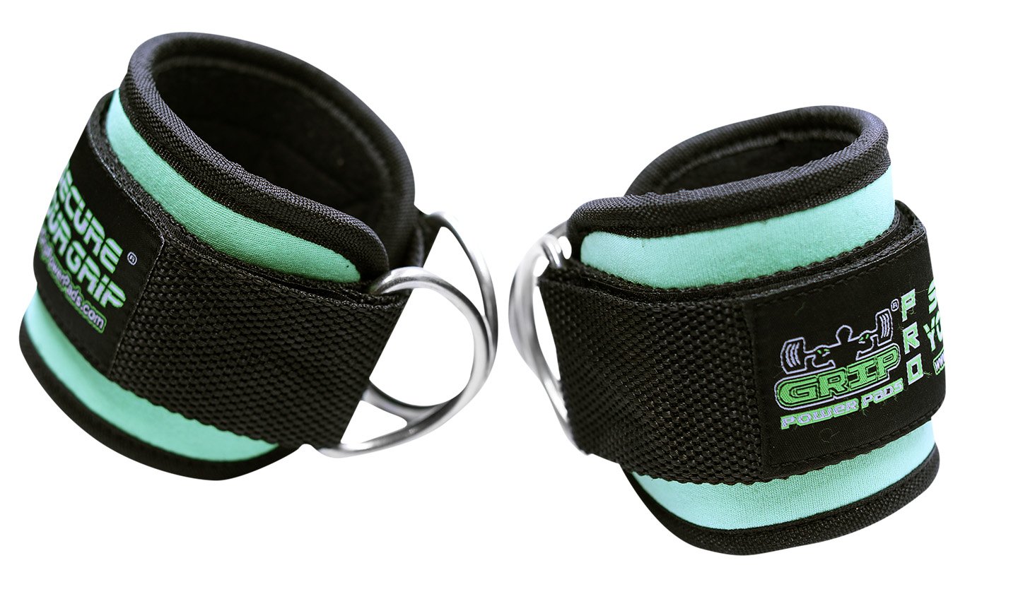 Grip Power Pads Padded Ankle Straps For Cable Machines - Adjustable Neoprene Cuffs With Double D-Ring, Chrome Finish - View #2