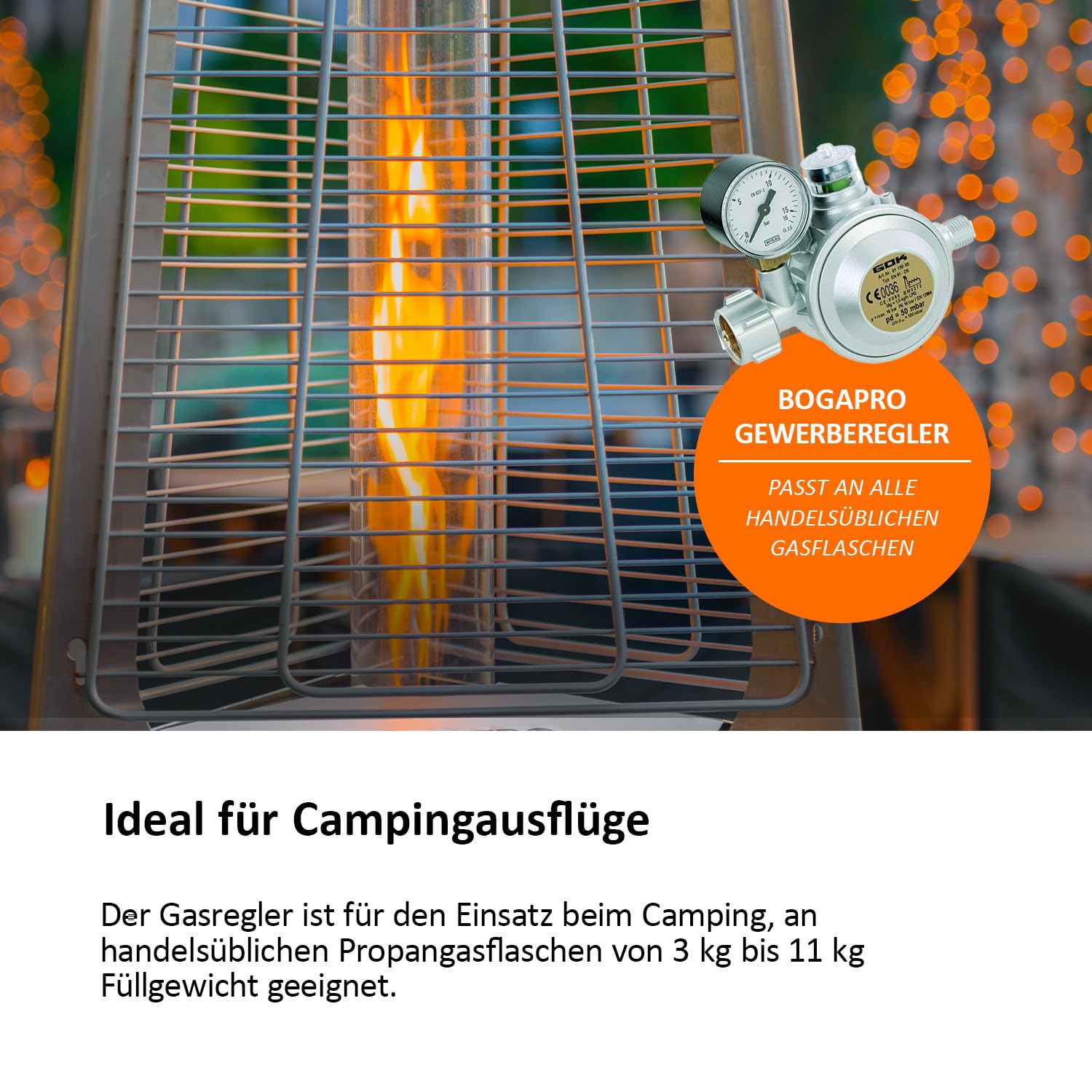 Gewerberegler mit Überdrucksicherung für Propangasflaschen, Druckminderer mit Manometer, Gasdruckregler inkl. Lecksuchspray