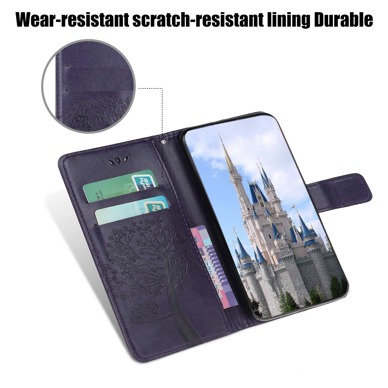 Motorola G13/G23/G53 Case Leather Wallet Flip Folio Magnetic Clasp Stand View Bookstyle Cases for Moto G13/G23/G53 Phone Case Cover Shockproof Cute Owl & Tree Pattern - Image 3