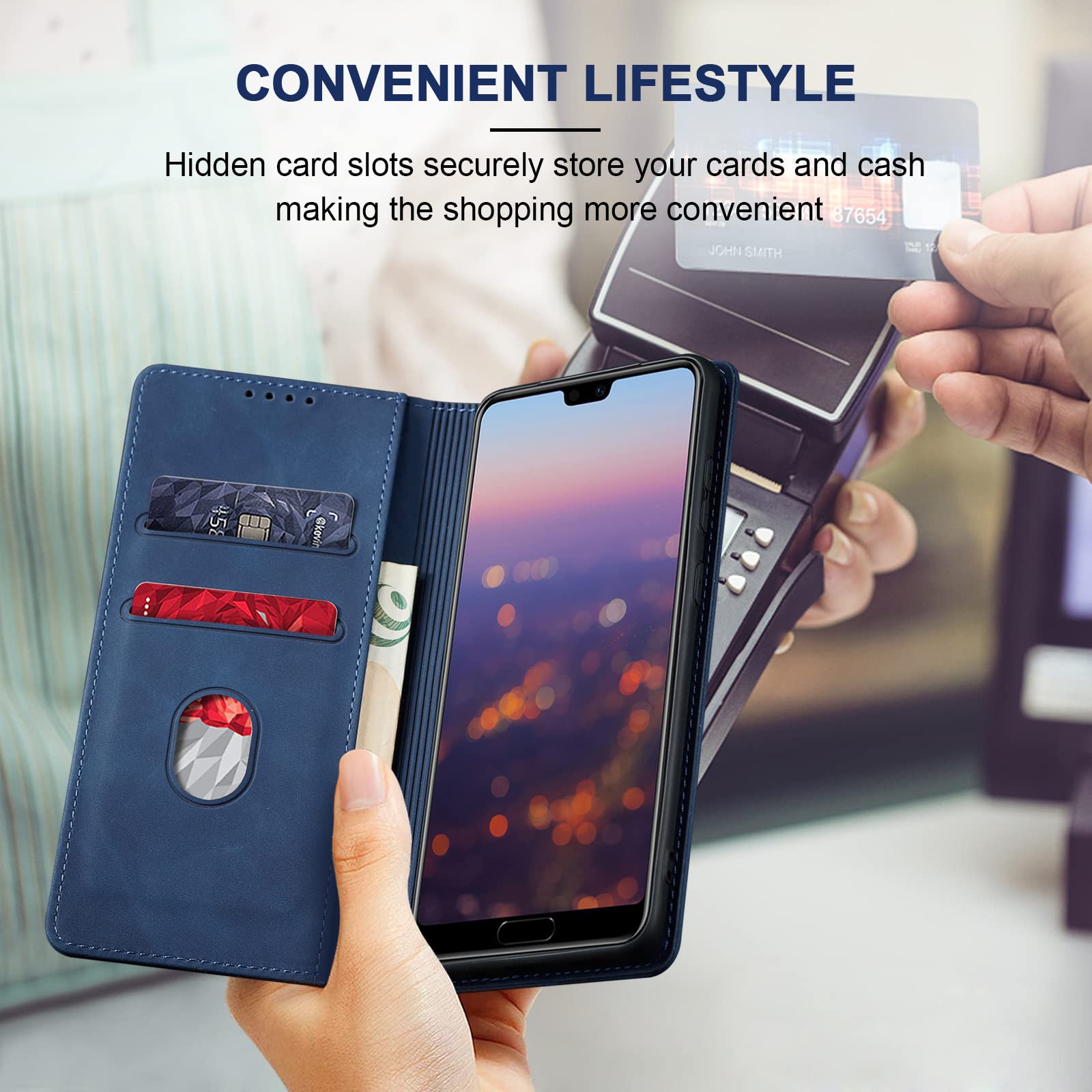 Custodia A Libro In Pelle Per Huawei P20 Pro – Portafoglio Con Slot, Chiusura Magnetica E Supporto, Blu Verde - 2