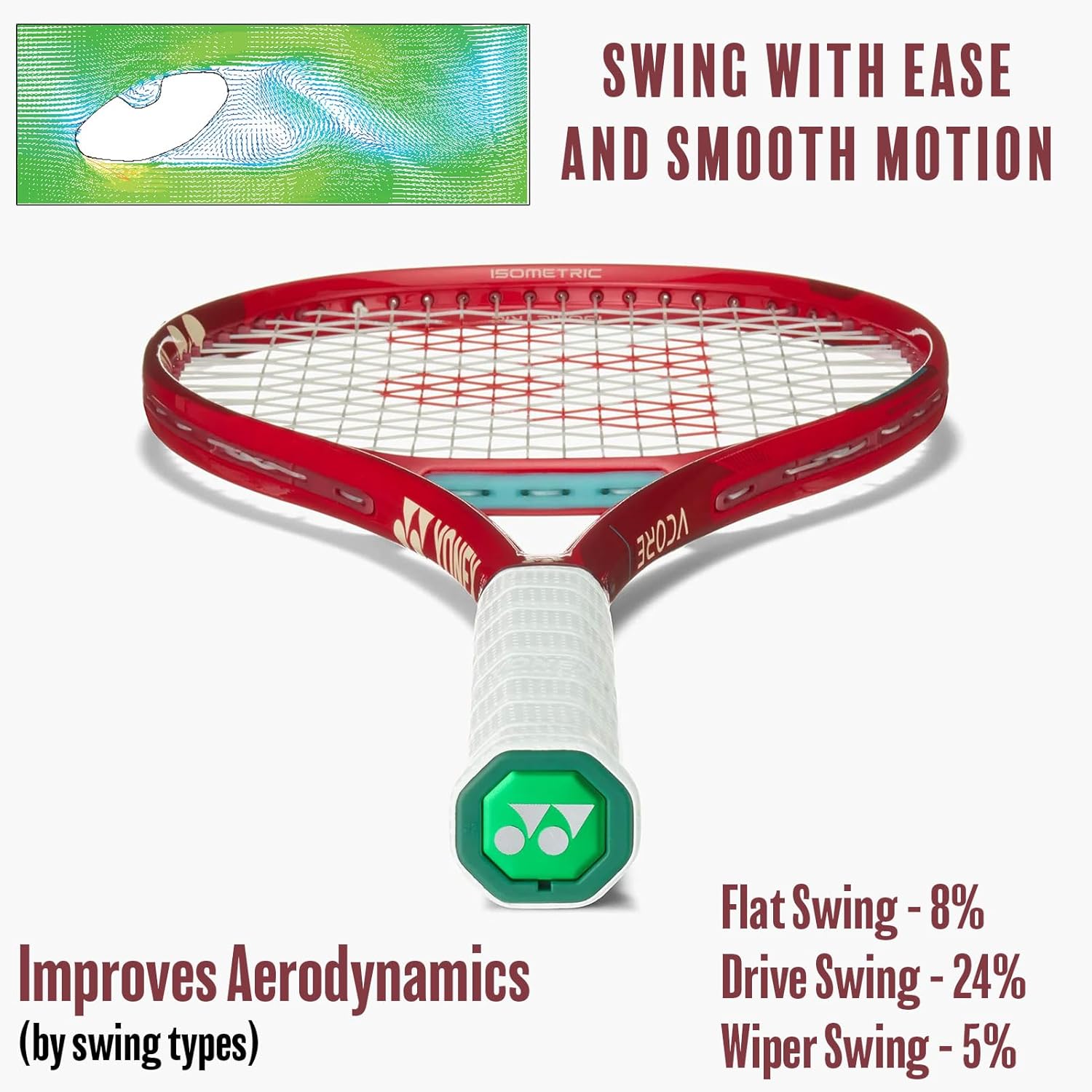 YONEX VCORE 95 Tennis Racquet for Advanced Players | Responsive Spin Racquet with Large Sweet Spot, 16x20 String Pattern & 95in Head | Aerodynamic Spin & Powerful Snapback, Ruby Red, Grip 2 (4 1/4")