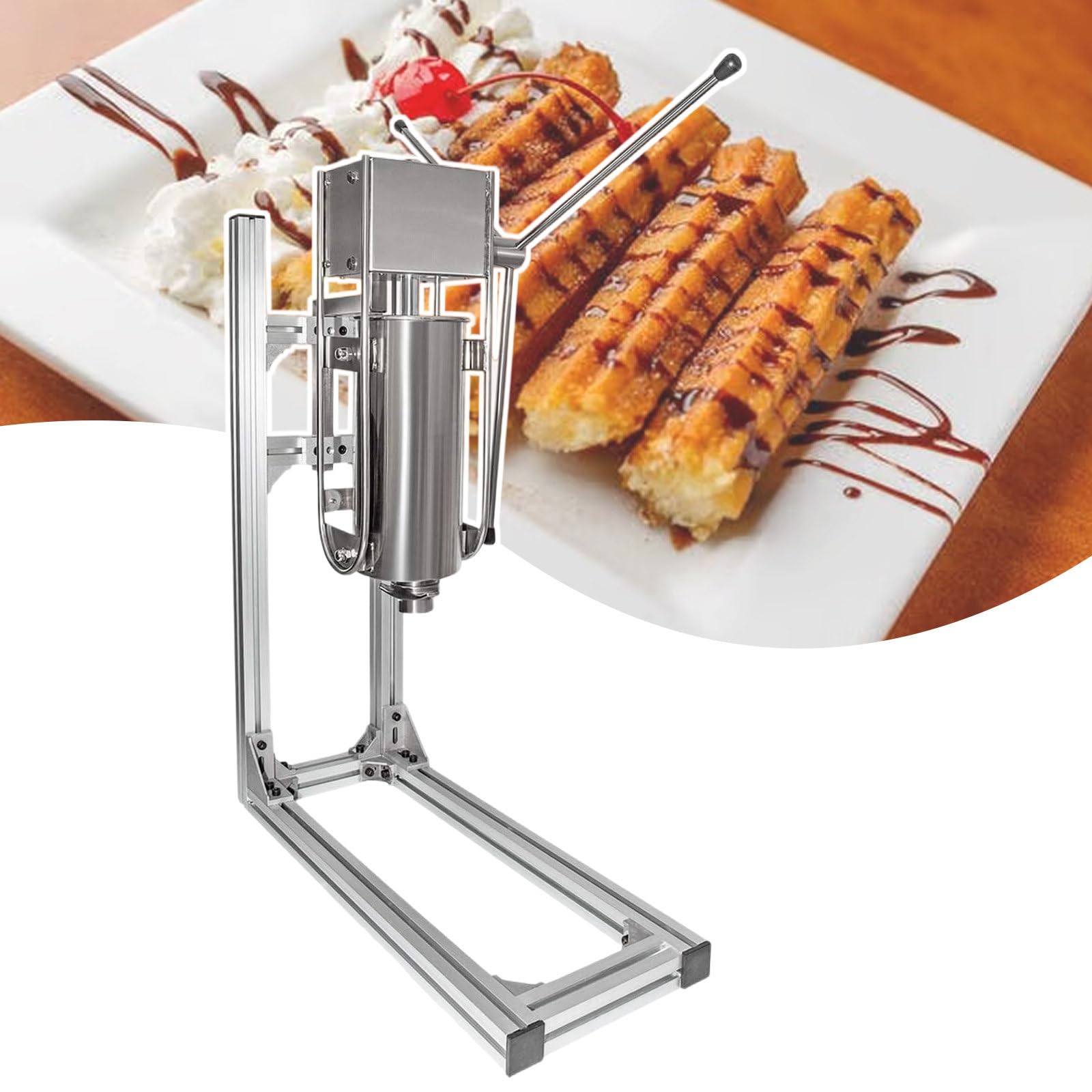 Presse à Churros Suspendue en Acier Inoxydable De 5 L, Hauteur De TréMie RéGlable, Capacité : 5 L, Commande par PoignéE Rotative, avec Support en Forme De L