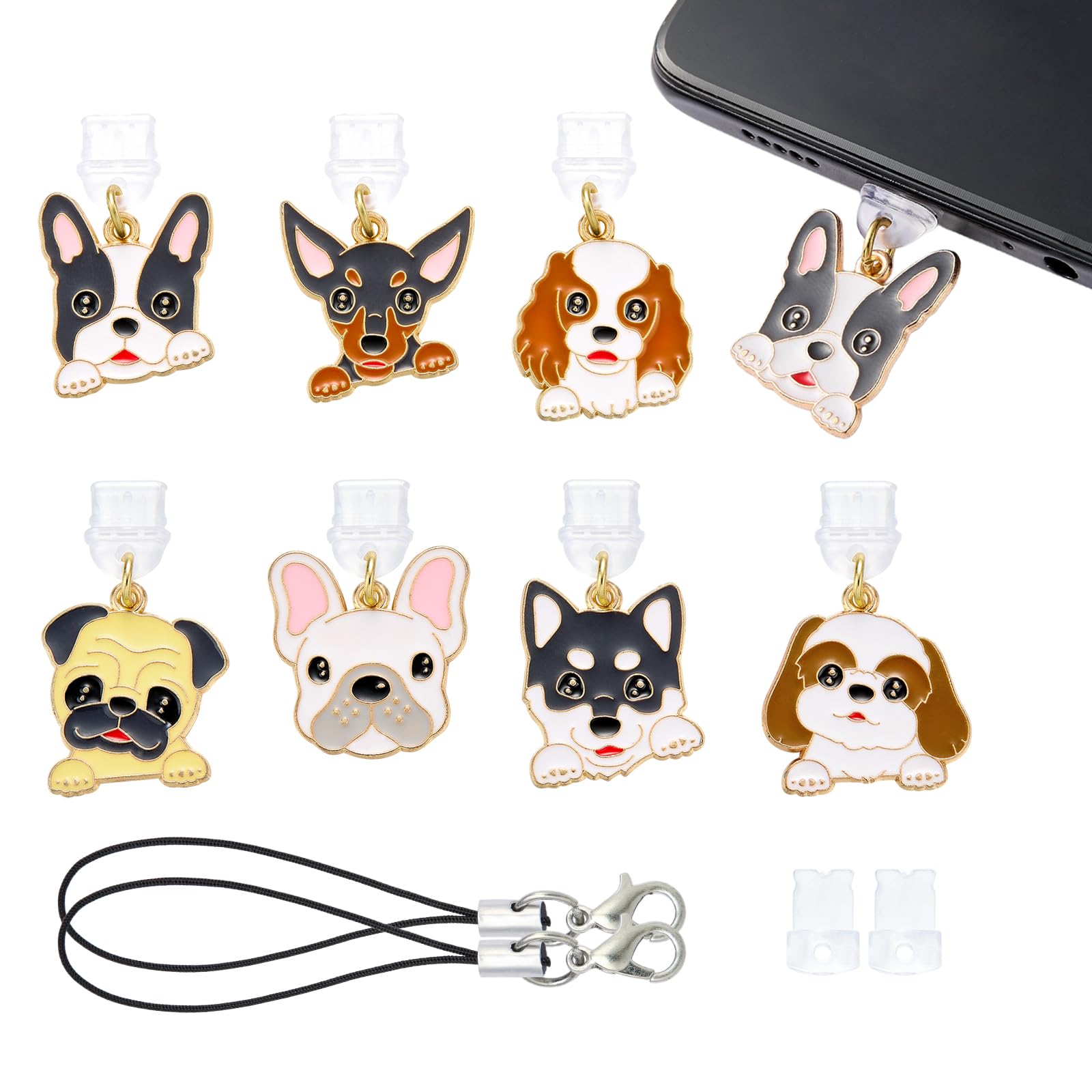 7-10Pcs Dust Plug Charm Type C with Alloy Pendants Cute Cell Phone Charms for Most Type C Phone,Readers Device
