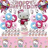 48Pcs - Kitty Birthday Party Decorations Set, with Banner, Balloons, Cake Topper, Cupcake Toppers, Hanging Swirls, Tablecloth.