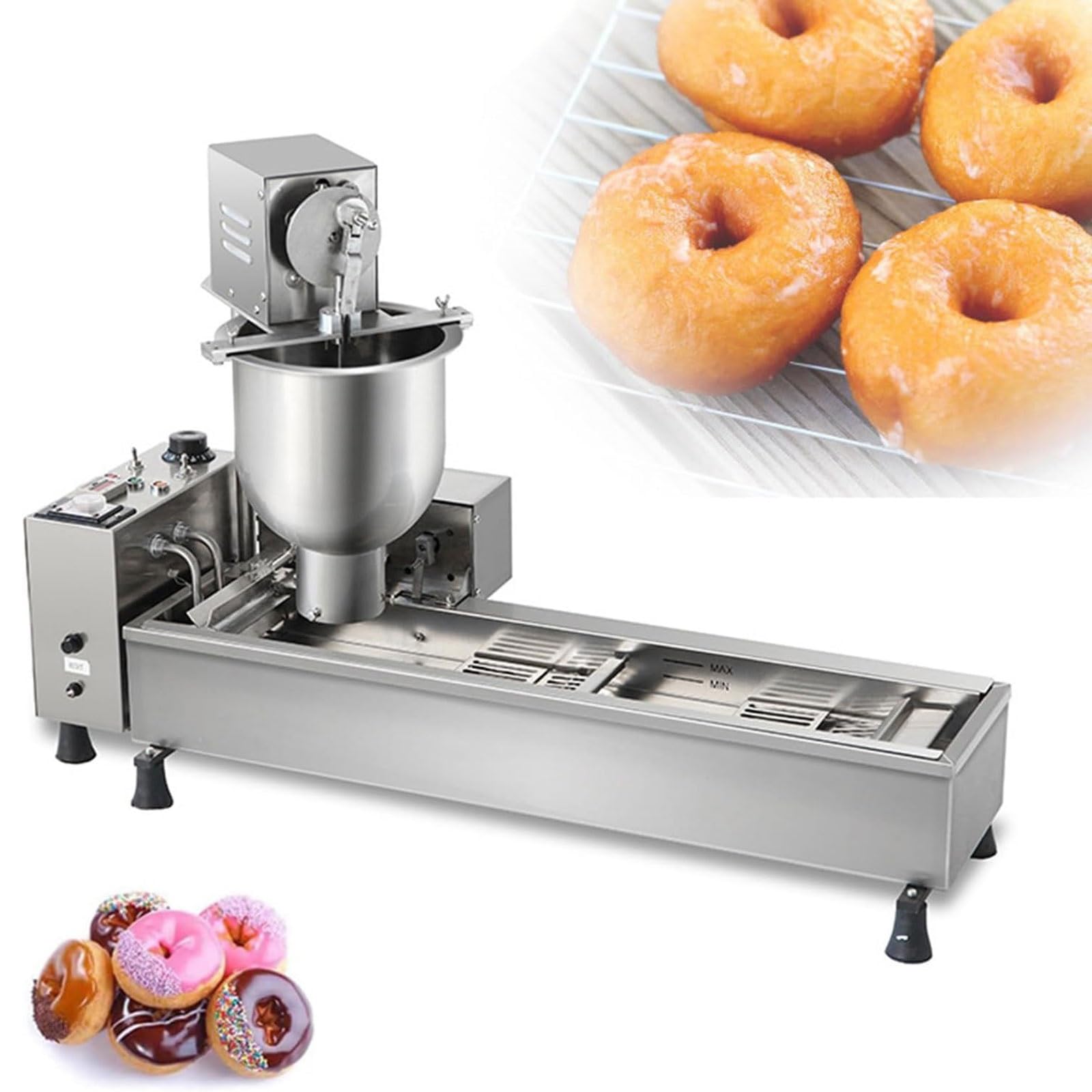Máquina for Hacer donas comerciales,máquina Hacer donas de Acero Inoxidable con tolva de 3000 W con tolva de 7 L, máquinas automática hacers con moldes de 3 tamaños,for Tienda de postres