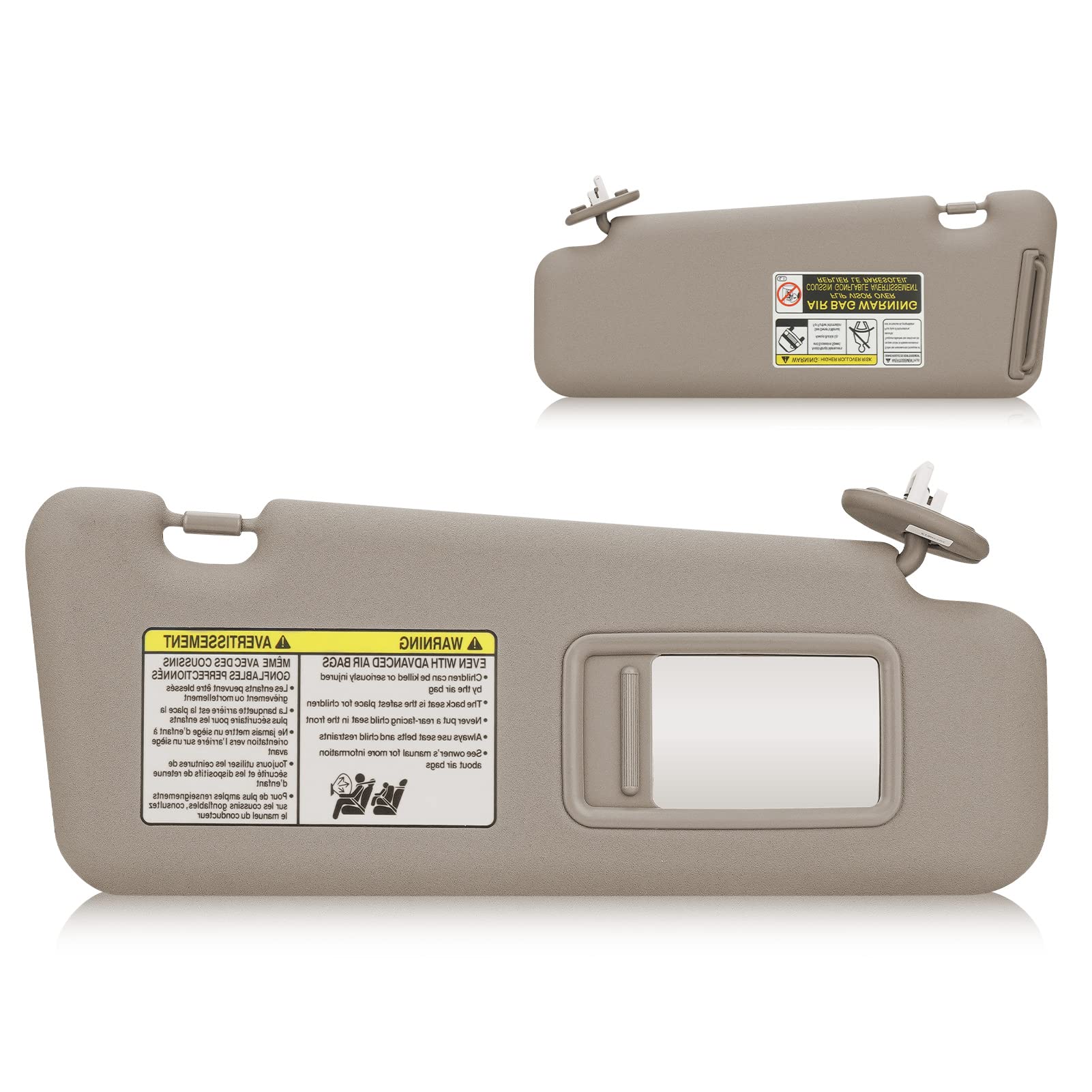 Sun Visor with Light for 2008-2013 Toyota Highlander, Right Passenger Side Beige Sunvisor Replacement 74320-0E050-B0