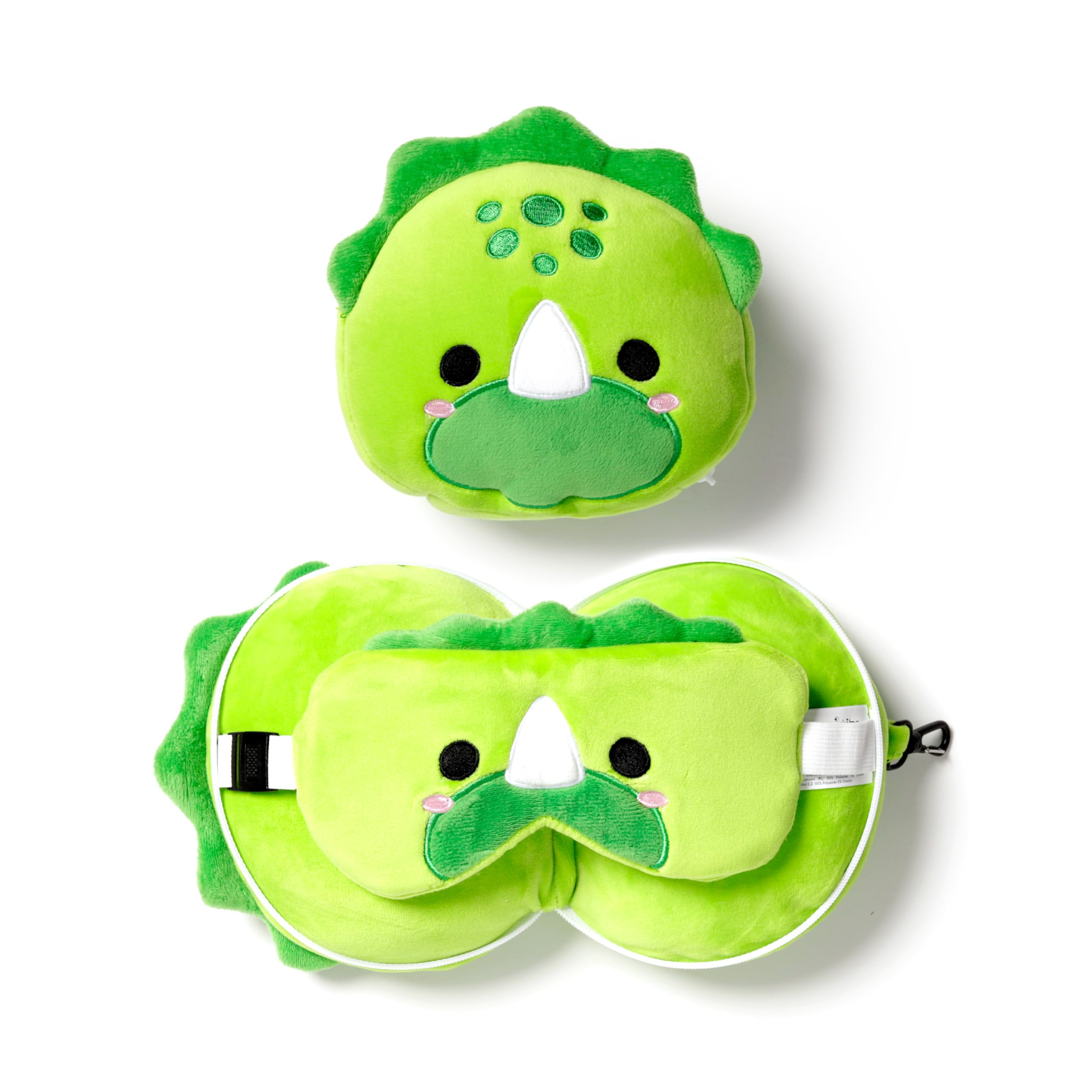 Puckator Relaxeazzz Adoramals Dinosaur Round Plush Travel Pillow & Eye Mask - Sleep Eye Mask Masks - Kids Travel Accessories For Sleeping Airplane - Flight Plane Neck Pillow Pillows