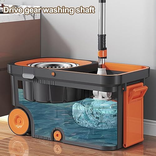 Miniatura 2 de Trapeador giratorio de doble compartimento y bucle, trapeador y cubo con escurridor para el hogar, sistema de limpieza de piso giratorio 360 con 6