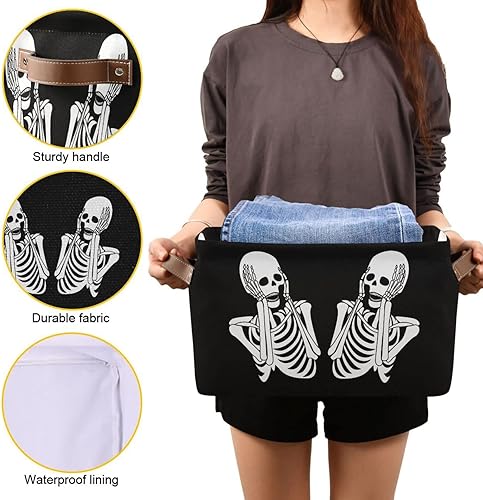 Miniatura 8 de ALAZA Cesta de almacenamiento con diseño de calavera de Halloween, diseño de esqueleto negro para estantes para organizar el armario, estante del
