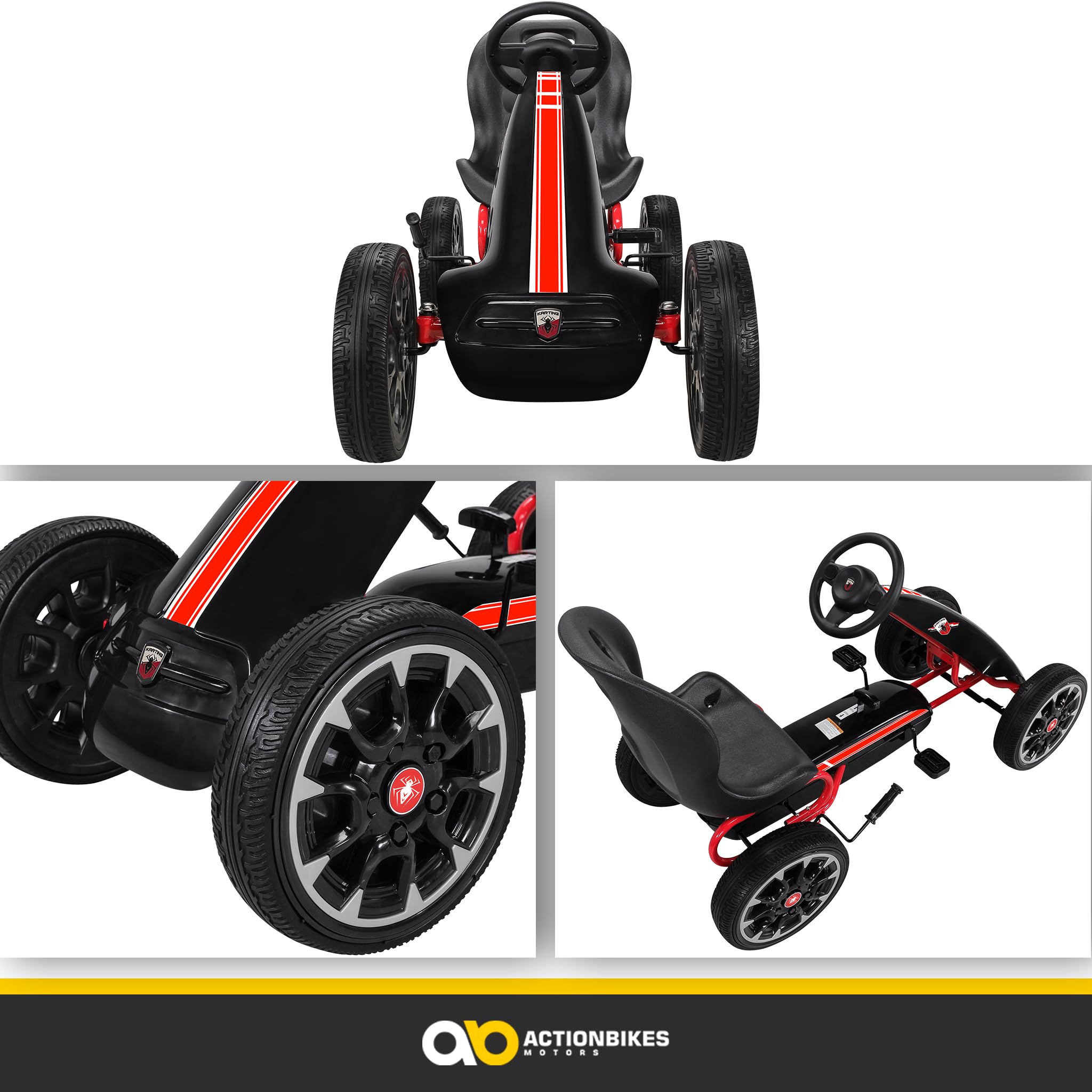 Actionbikes Motors GoKart FS Spider | 2-Rad Antrieb | Handbremse | Kettcar | Go Kart | Kinderauto | Go Cart | Kinder GoKart | Tretauto | Kart | Kinderfahrzeug | Auto für Kinder ab 3 Jahre (Schwarz)