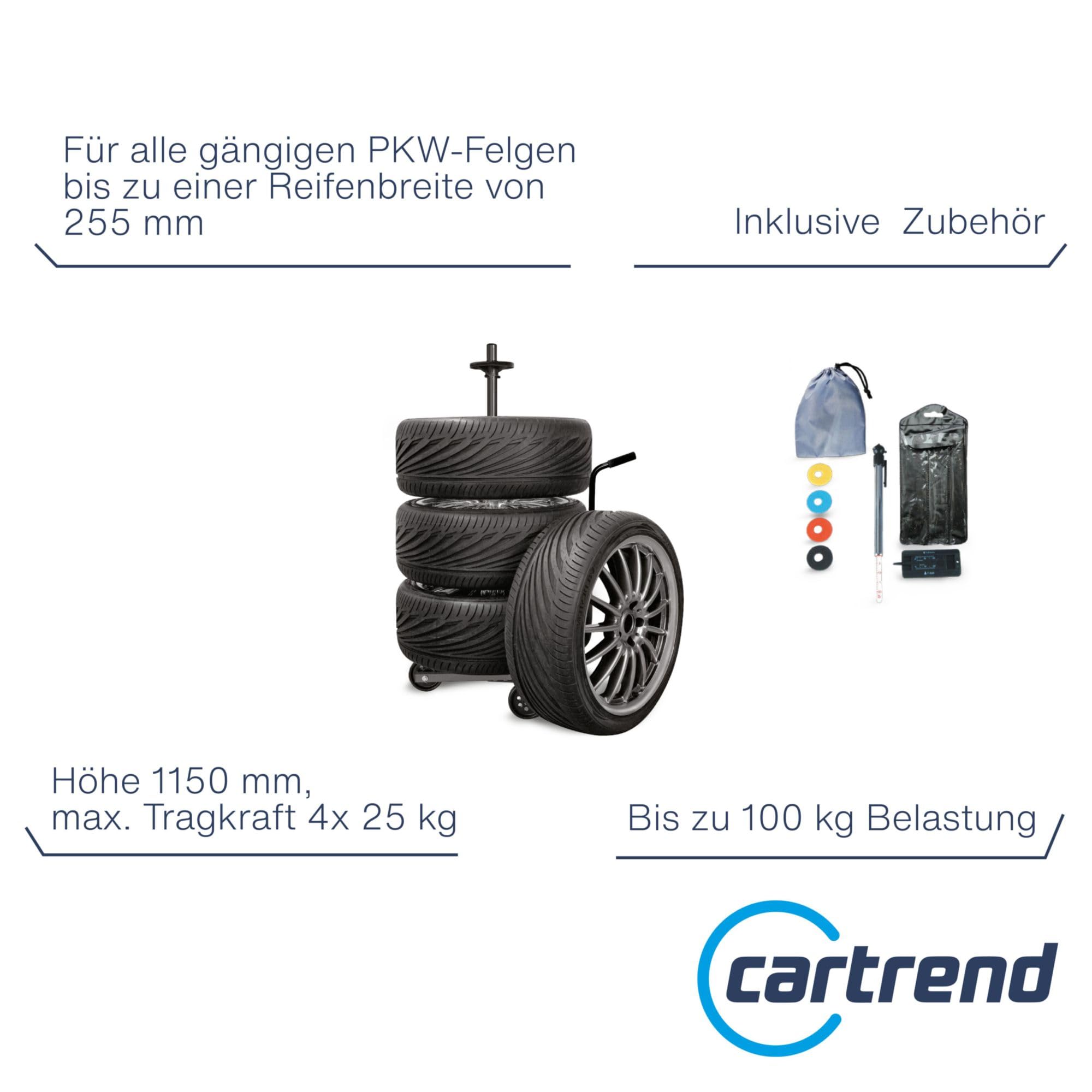 cartrend Felgenbaumwagen, Felgenbaum fahrbar mit Reifenschutzhülle, bis 255 mm Reifenbreite, felgenschonende Auflagen