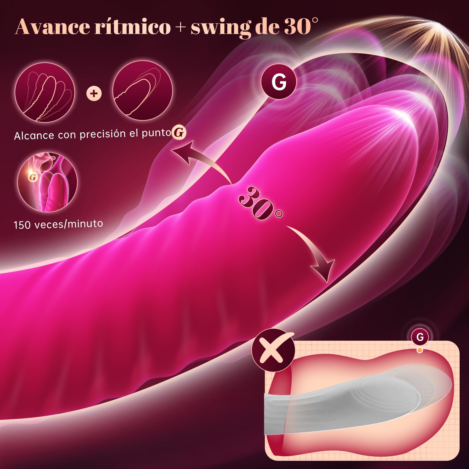 Cacuola Vibrador Conejo 3 en 1 para Mujer con Empuje Telescópico, Balanceo de 30° y Vibración Profunda, Estimulación Triple del Punto G, Clítoris y Zona A, Control por App, Silicona Suave, Impermeable