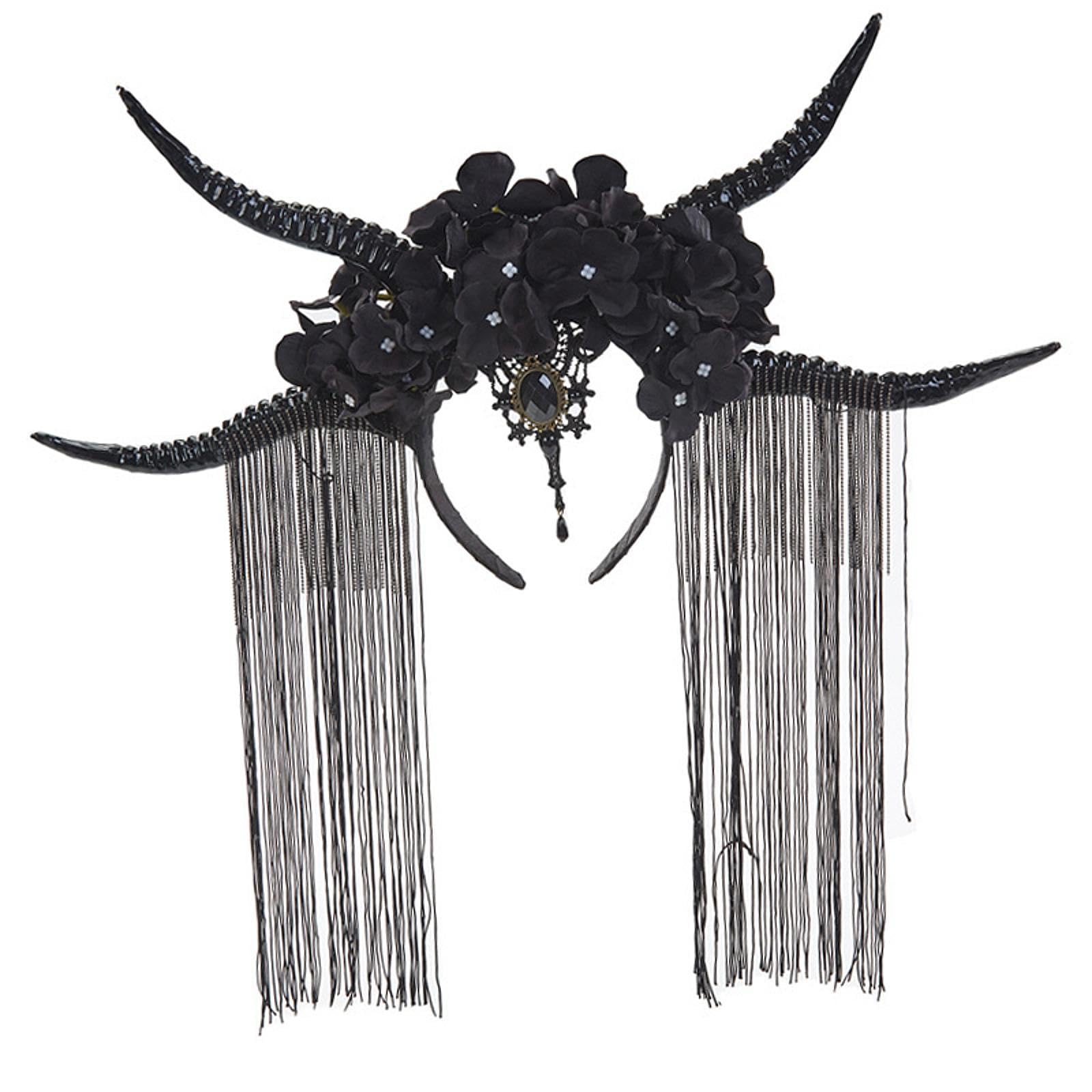 Cerchietto per Capelli con Corno di Antilope per Halloween, Accessorio per Capelli, Cerchio per Capelli, Accessorio Fotografico, Cerchietto con Fiori, Nero